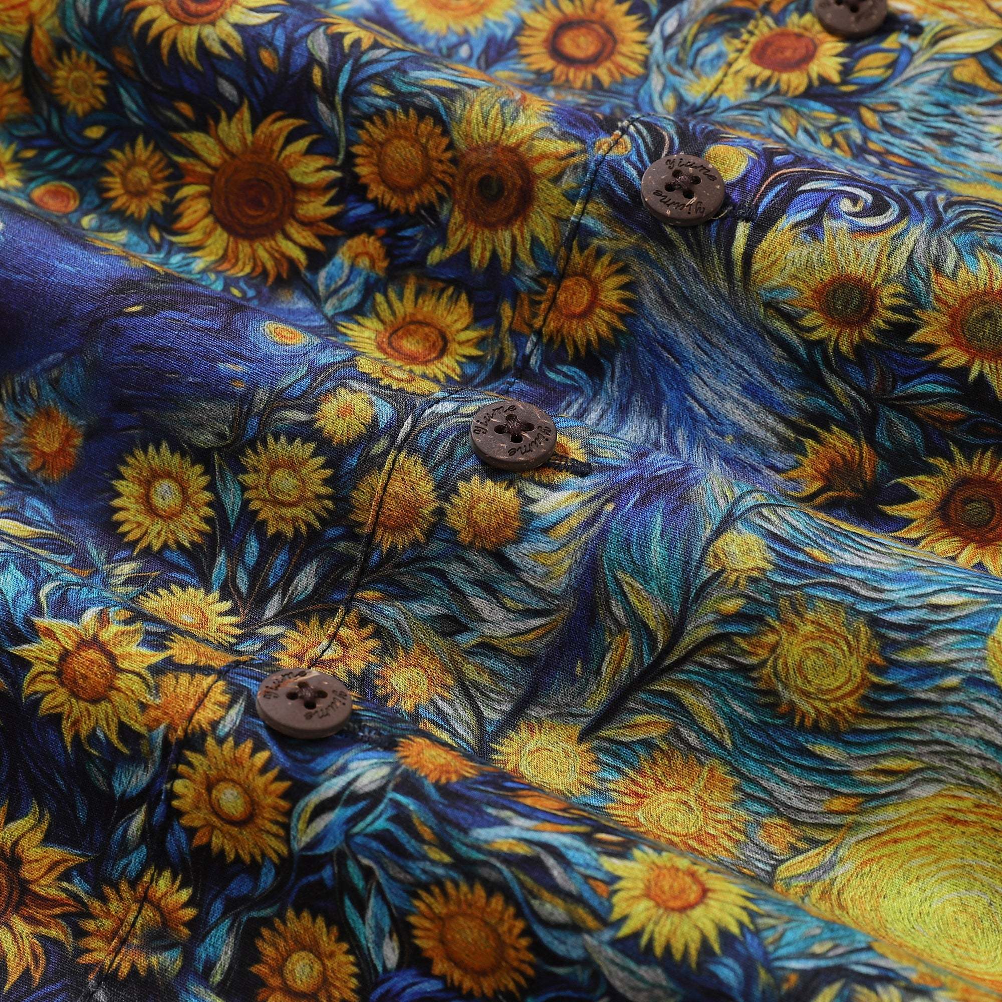 Chemise hawaïenne vintage des années 1960 pour homme Chemise Tournesol Van Gogh 100 % coton Chemise à col camp par Yakima