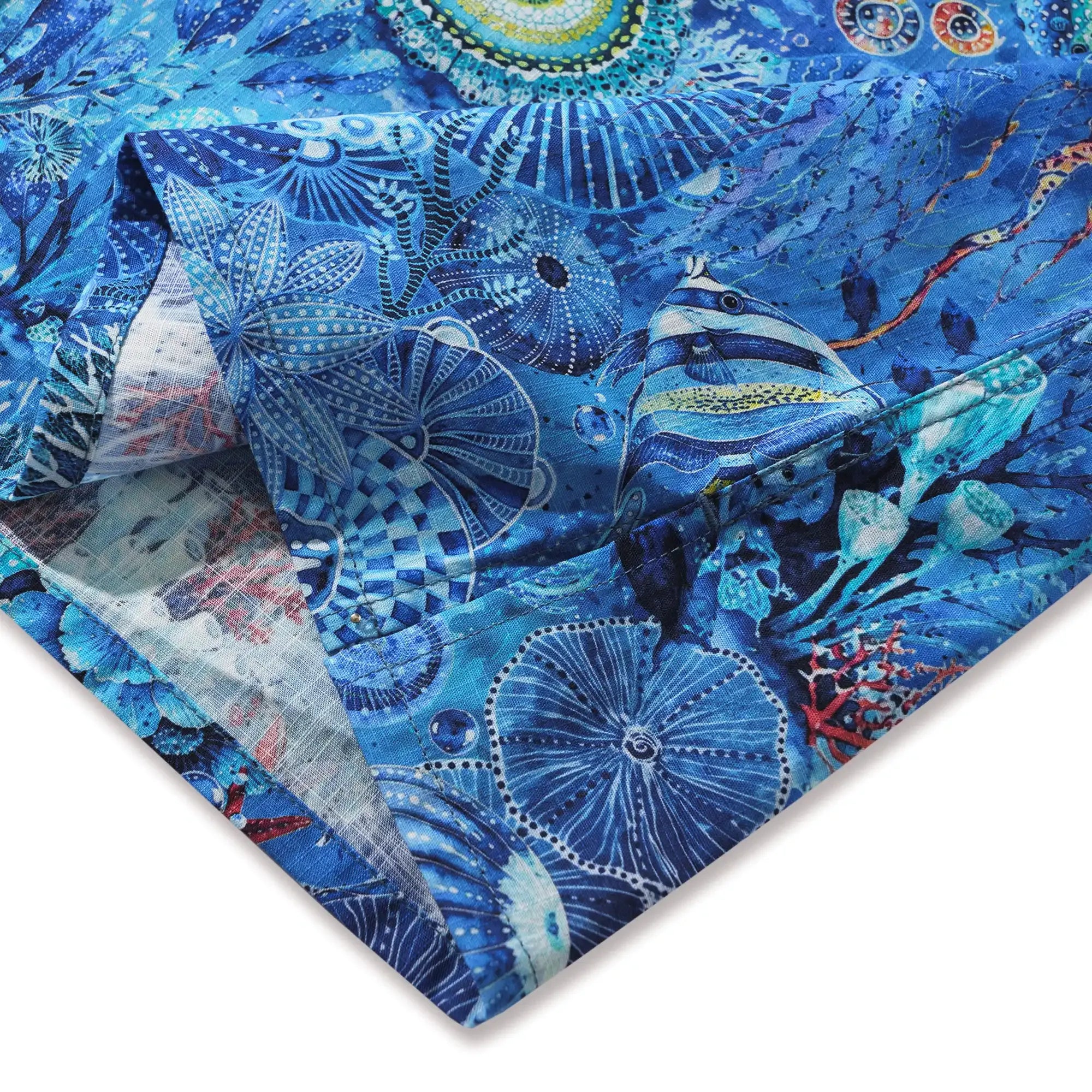 Men's Hawaiian Shirt Short Sleeve Button-down 100% Cotton Blue Aloha Watercolor Undersea Reverie By Cigar