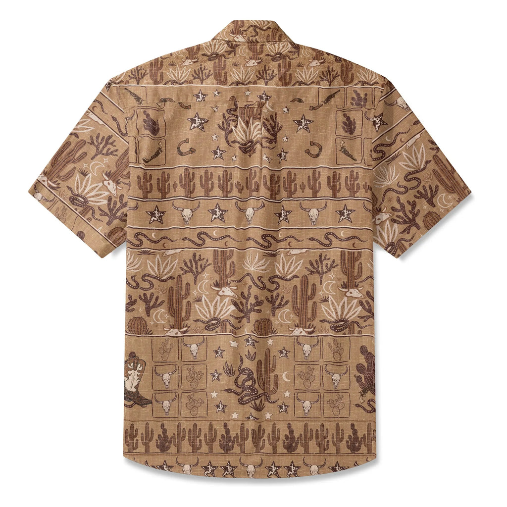 LeosWare® Men's Hawaiian Shirt Short Sleeve Button-up 100% Cotton Brown Aloha Vintage Western Dusk By Huan Huan