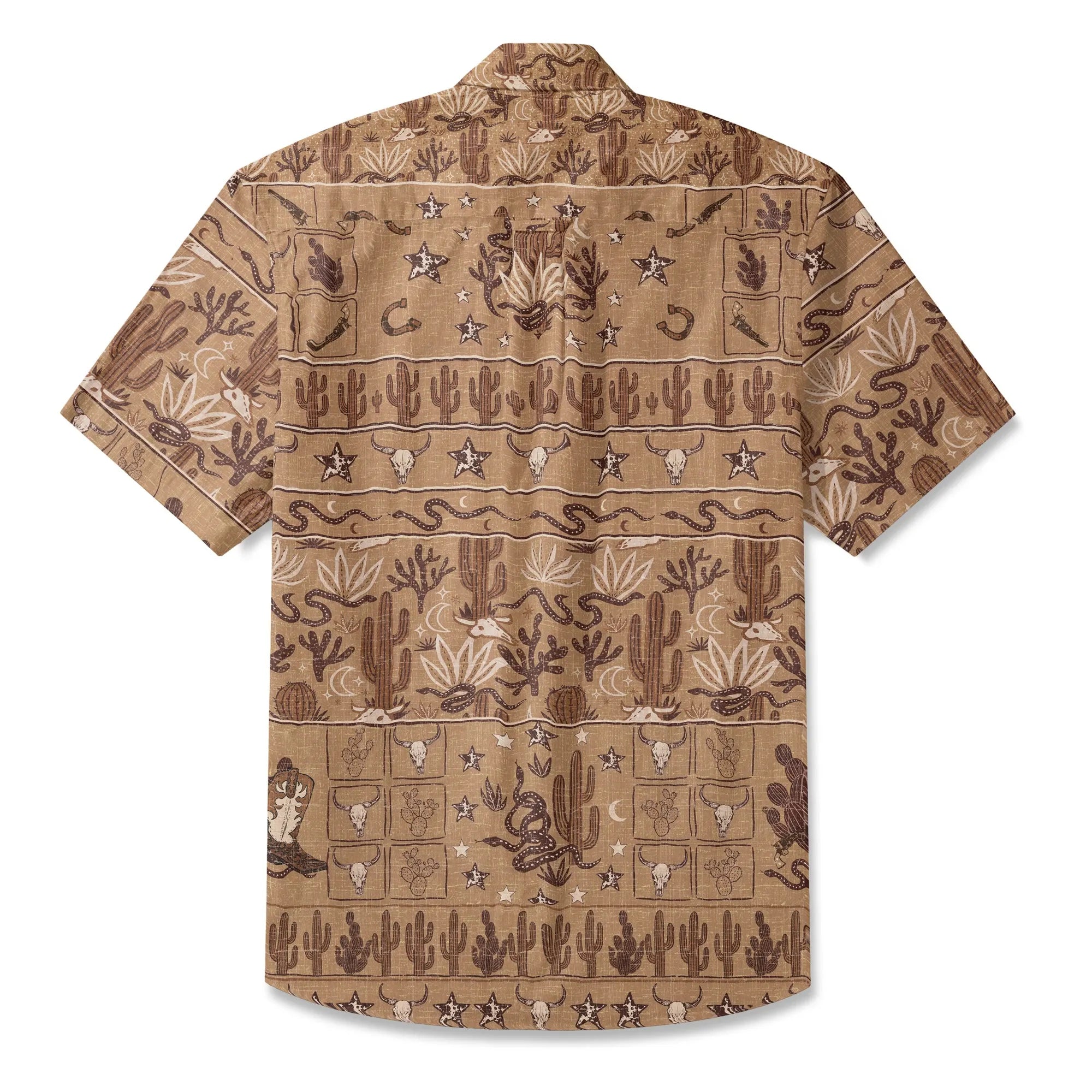 LeosWare® Men's Hawaiian Shirt Short Sleeve Button-up 100% Cotton Brown Aloha Vintage Western Dusk By Huan Huan