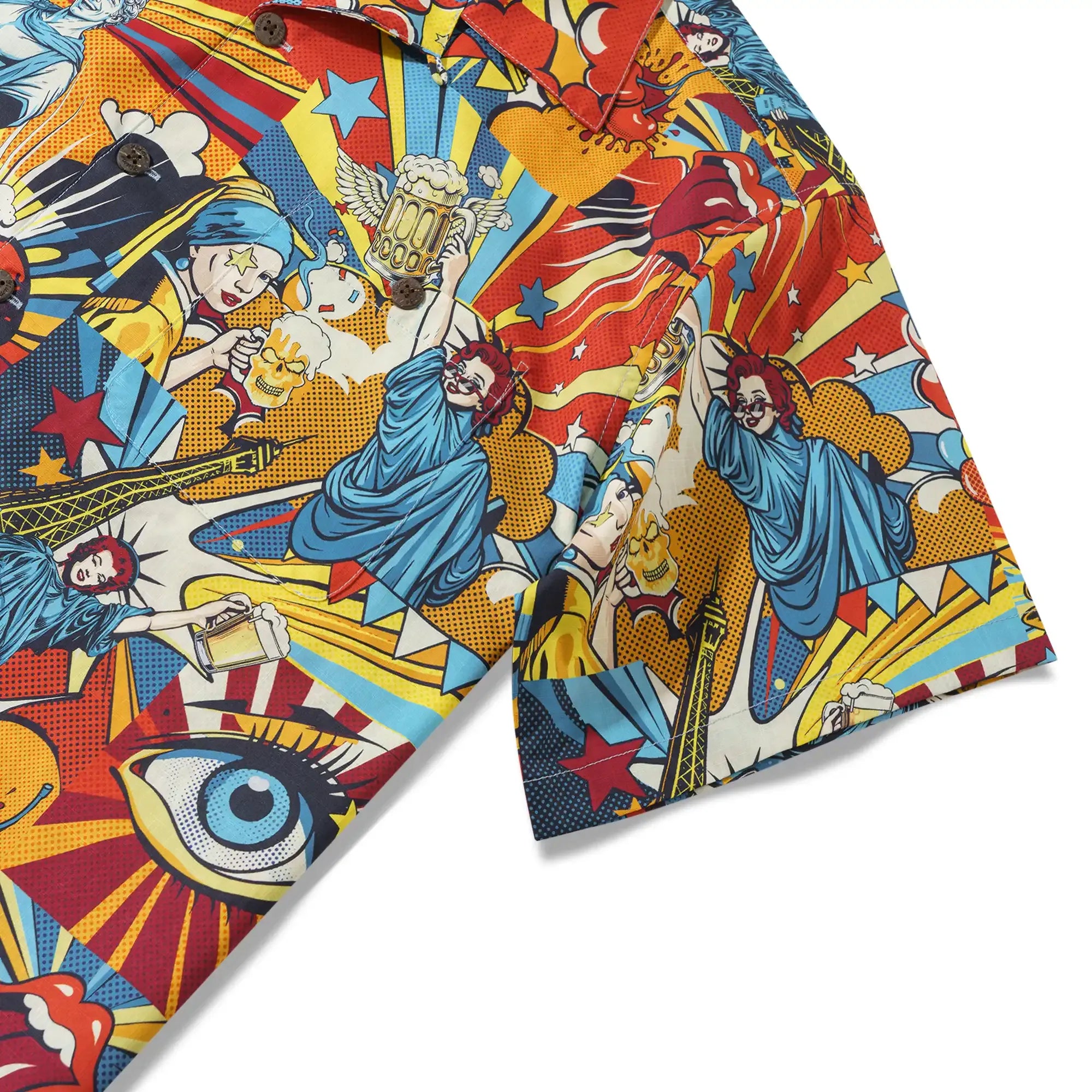 Men's Hawaiian Shirt Short Sleeve Camp Collar 100% Cotton Blue Aloha Pop Art Bacchanalia By Huan huan