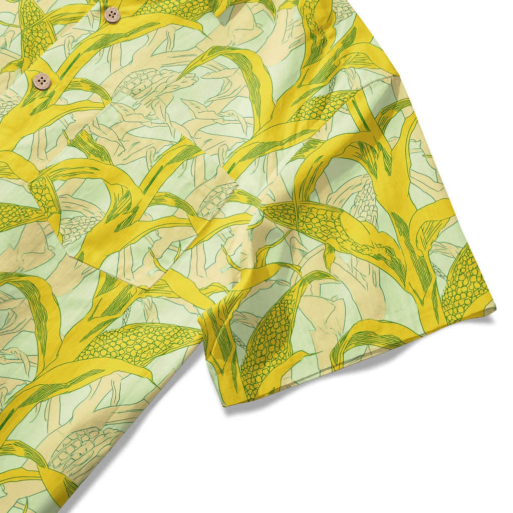 LeosWare® Men's Hawaiian Shirt Short Sleeve Button-up 100% Cotton Yellow Aloha Golden Summer Harvest By Ann