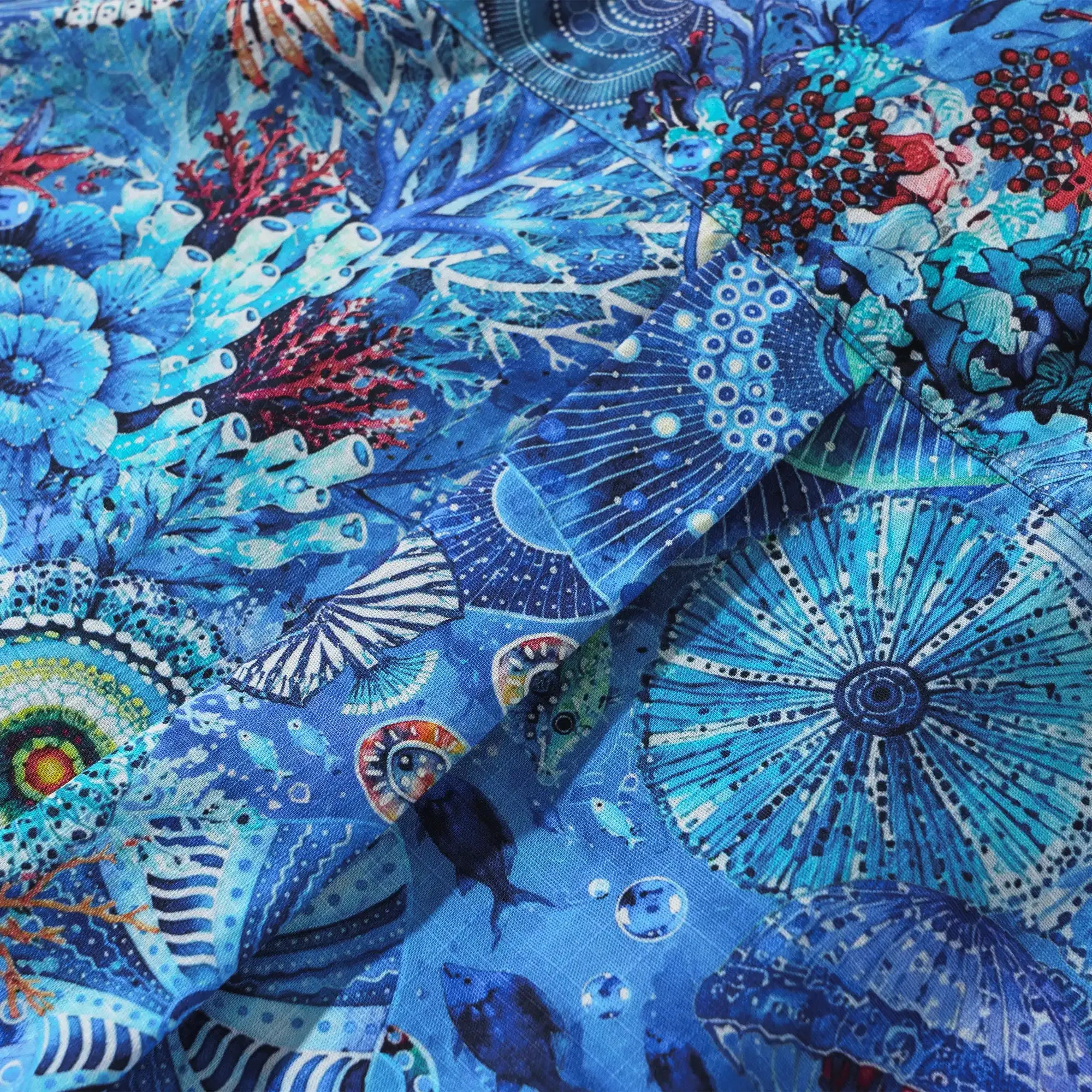 Men's Hawaiian Shirt Short Sleeve Button-down 100% Cotton Blue Aloha Watercolor Undersea Reverie By Cigar
