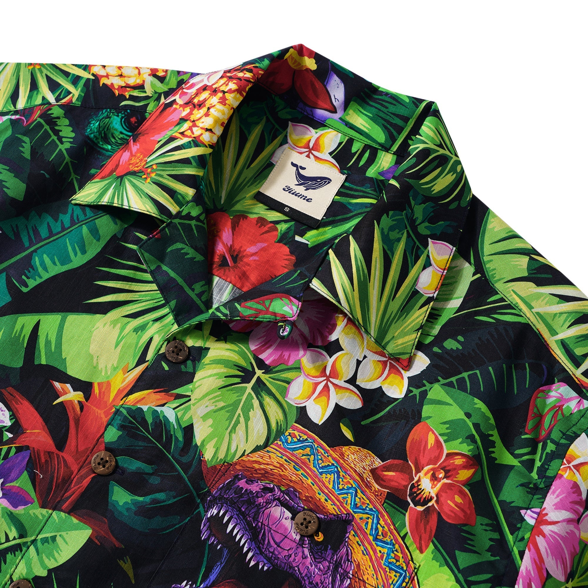 Men's Hawaiian Shirt Short Sleeve Camp Collar 100% Cotton Purple Aloha Jungle Dinosaur Party Time Mexican Style By Huan huan