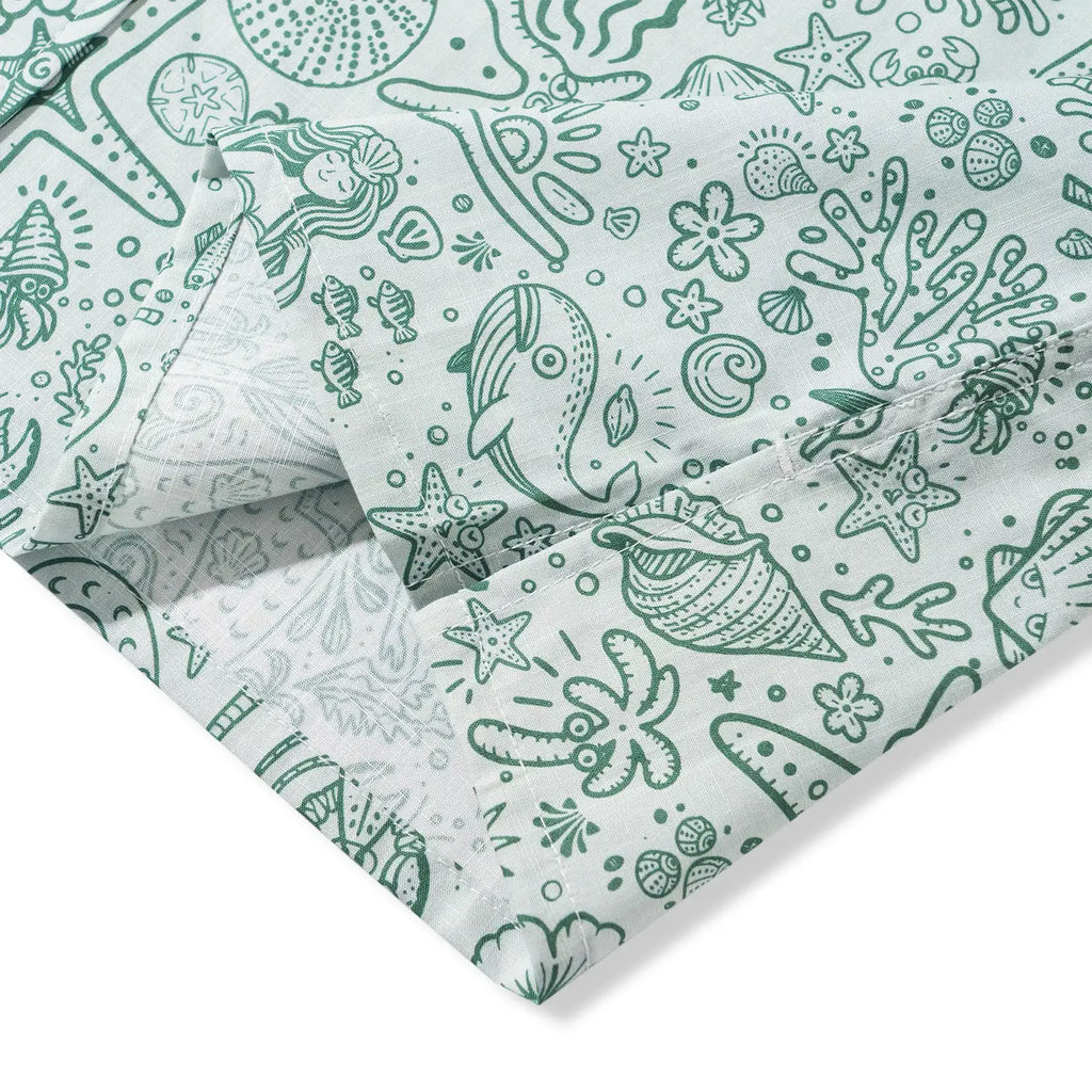 Men's Hawaiian Shirt Short Sleeve Button-down 100% Cotton Green Aloha Coastal Doodle - Sage green By Huan huan