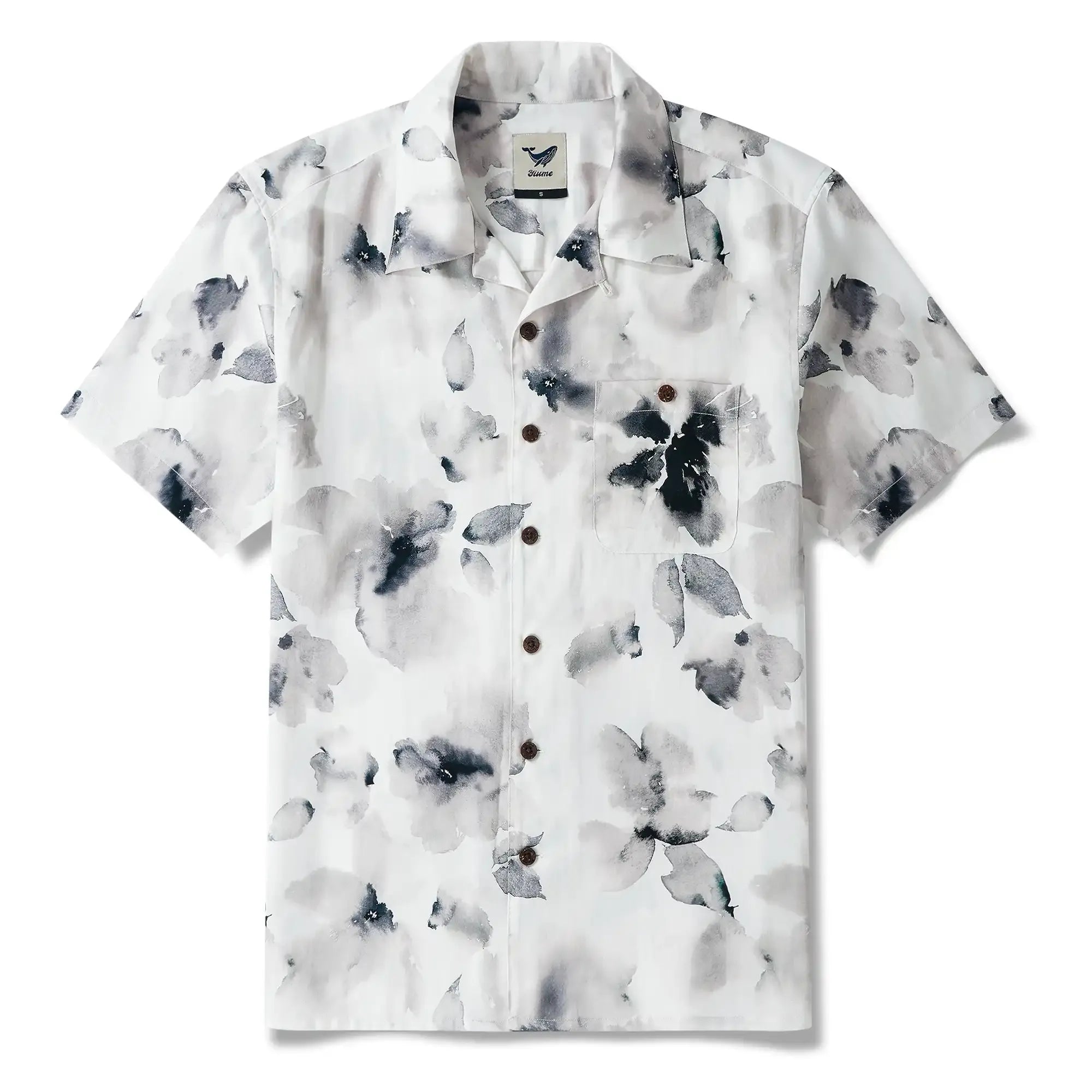 Men's Hawaiian Shirt Short Sleeve Camp Collar 100% Lyocell Black Aloha Ink Blossom Harmony By Huan huan