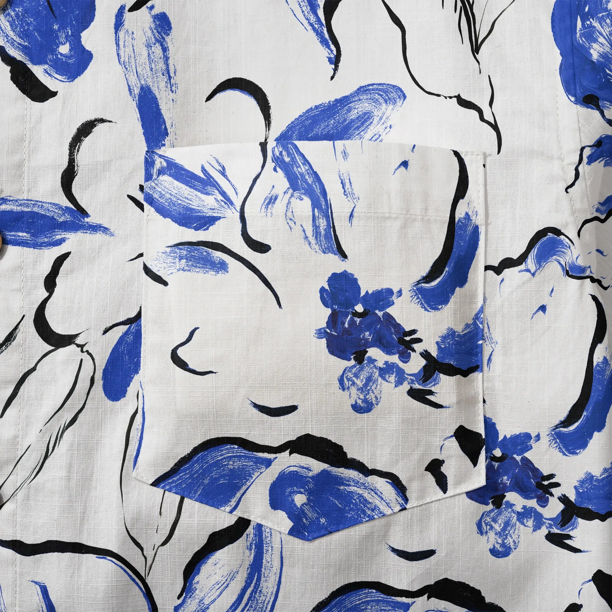 LeosWare® Men's Hawaiian Shirt Short Sleeve Button-up 100% Cotton Blue Aloha Indigo Blossoms Brushstroke By Huan huan
