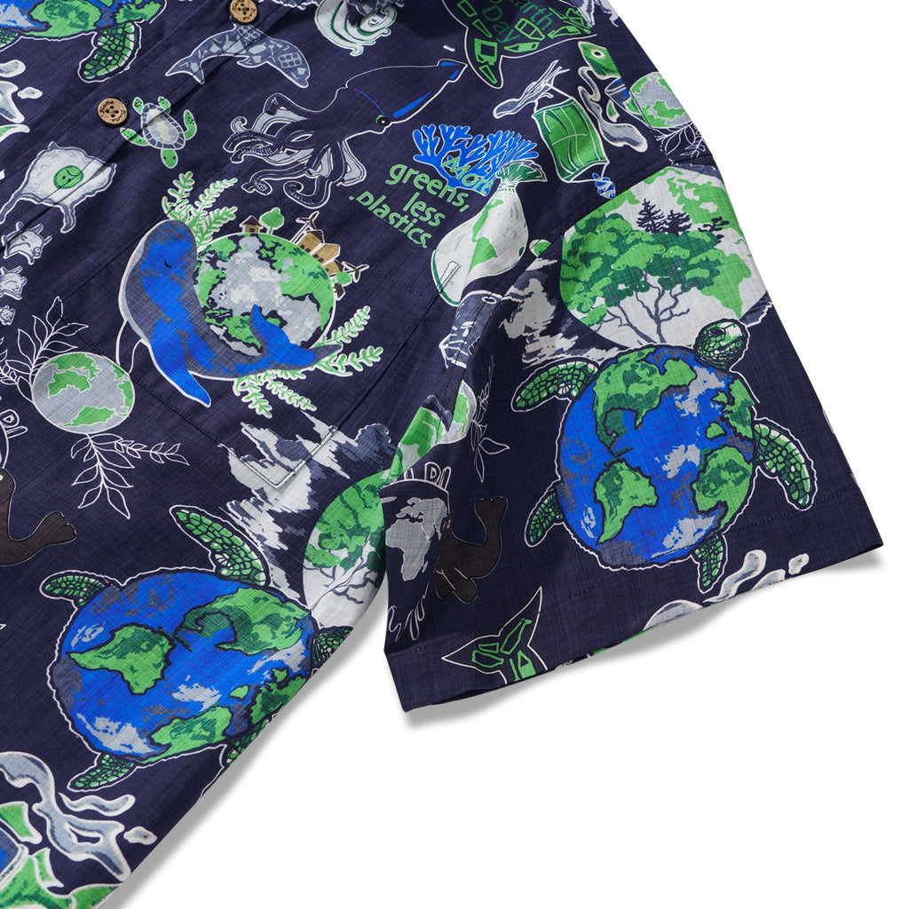 Men's Hawaiian Shirt Short Sleeve Button-down 100% Cotton Aloha Save Earth By Yana