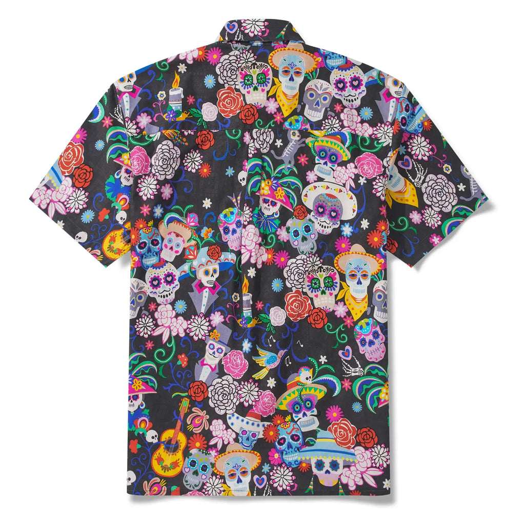 Men's Hawaiian Shirt Short Sleeve Button-down 100% Cotton Aloha Colorful Skull Carnival Mexico-Inspired By Huan huan