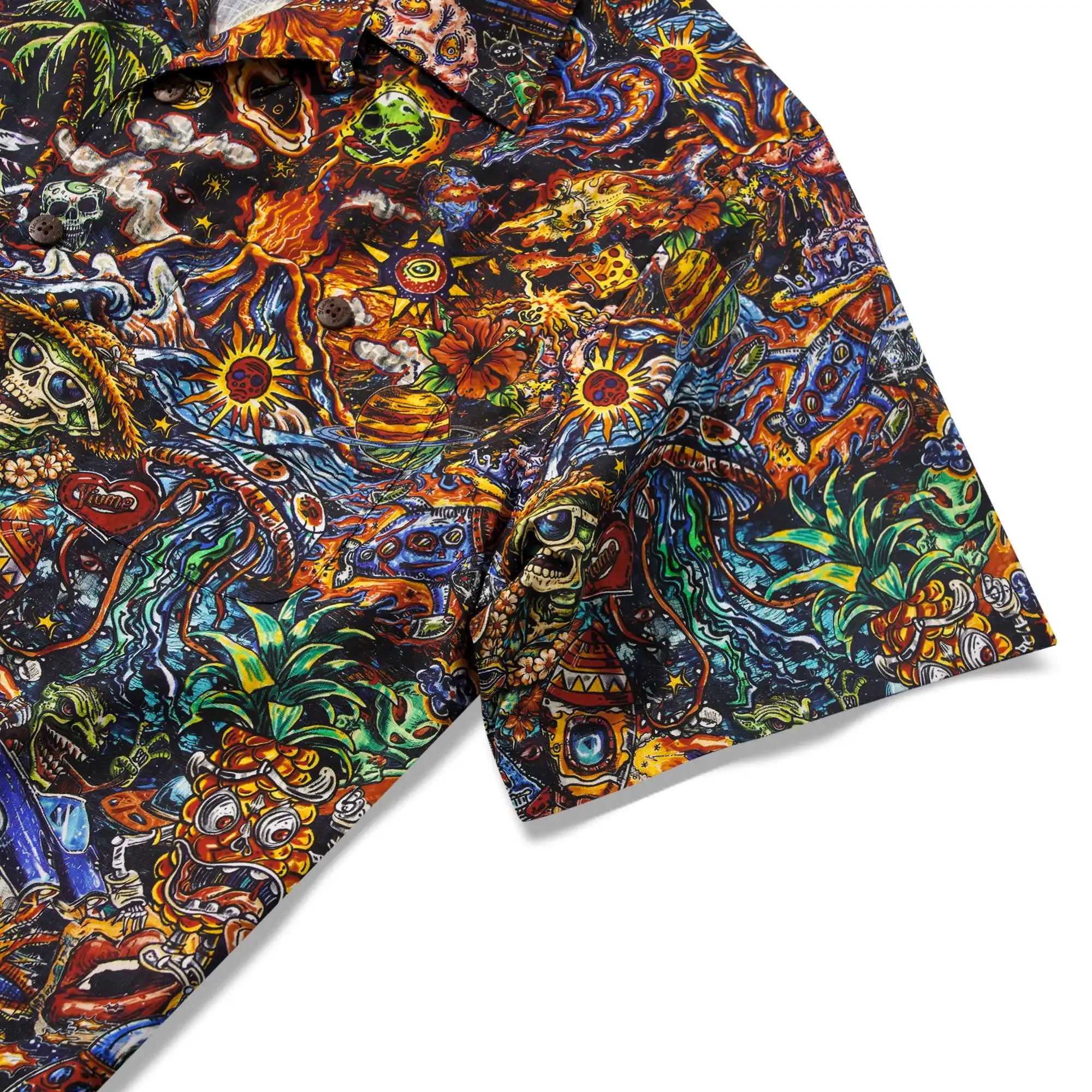 Men's Hawaiian Shirt Short Sleeve Camp Collar 100% Cotton Red Aloha Intergalactic Luau Graffiti By Mo