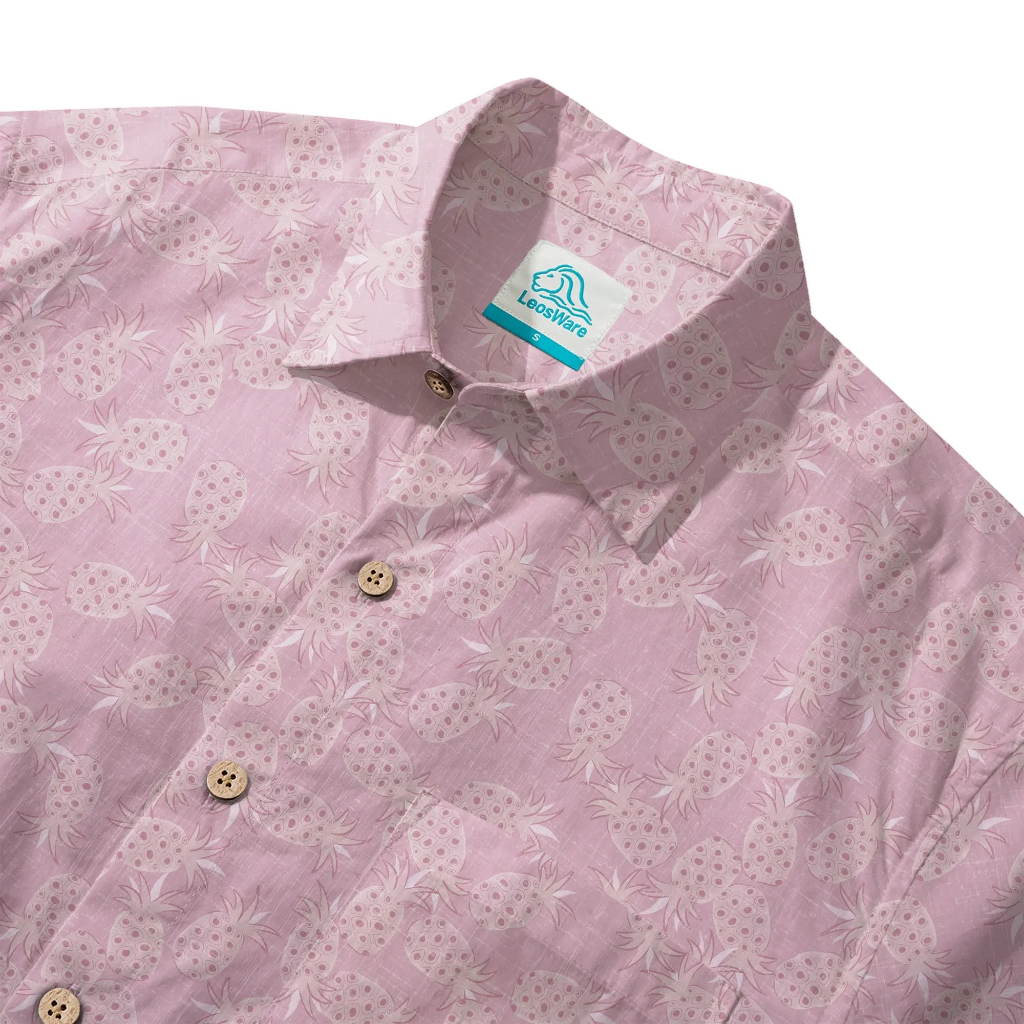 LeosWare® Men's Hawaiian Shirt Short Sleeve Button-up 100% Cotton Aloha Peach Pink Pineapple Breeze By Huan huan