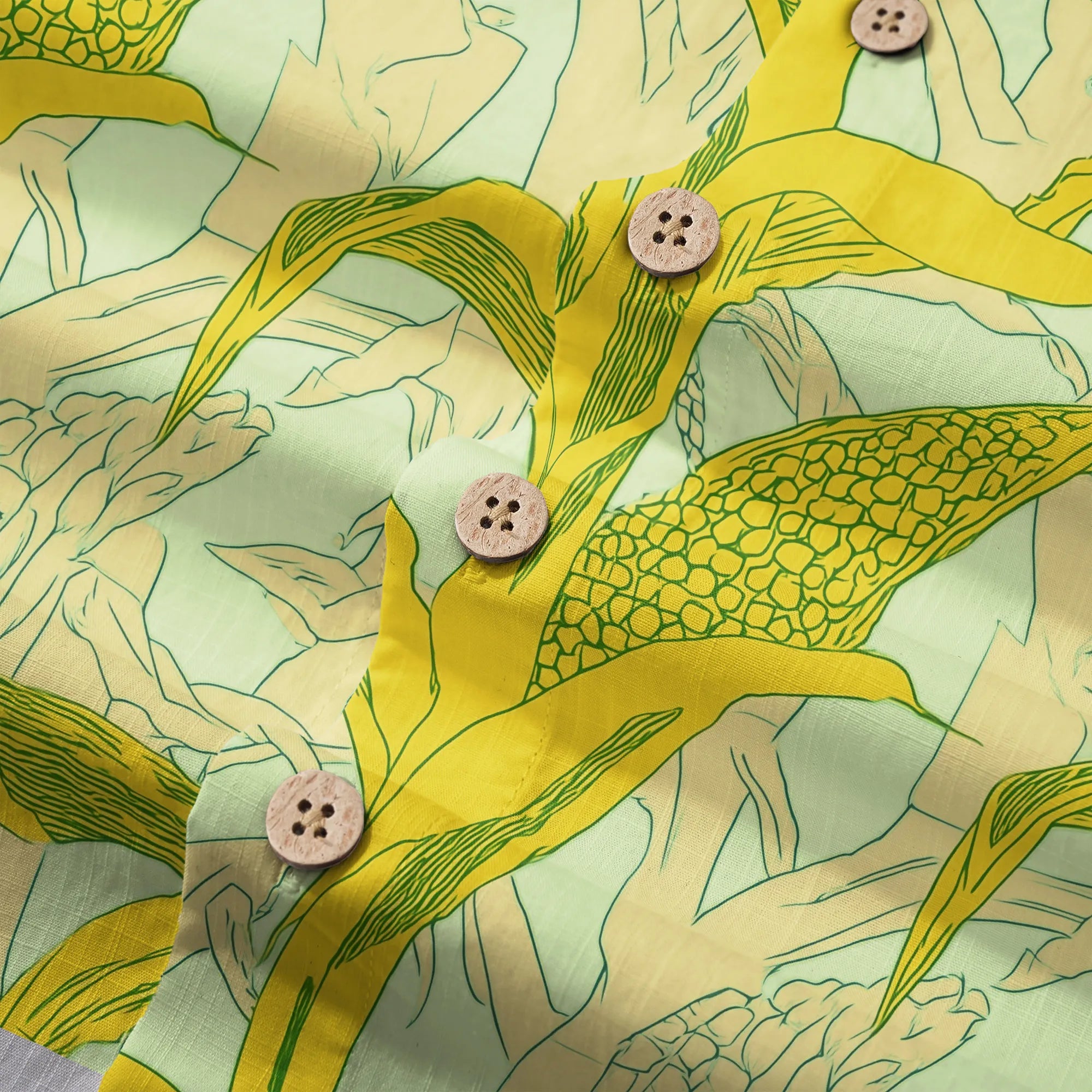LeosWare® Men's Hawaiian Shirt Short Sleeve Button-up 100% Cotton Yellow Aloha Golden Summer Harvest By Ann