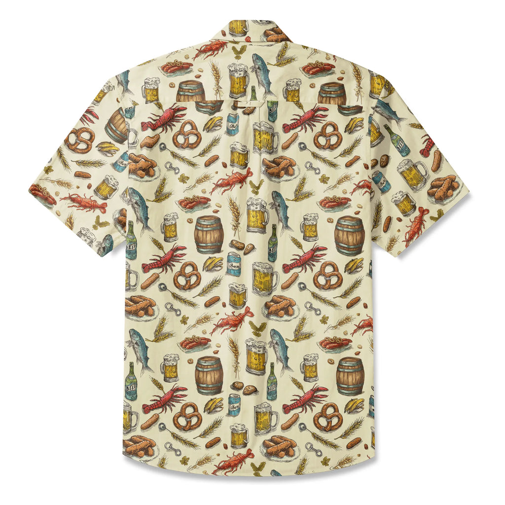 LeosWare® Men's Hawaiian Shirt Short Sleeve Button-up 100% Cotton Beige Aloha Taste Of The Beer Festival By Ann