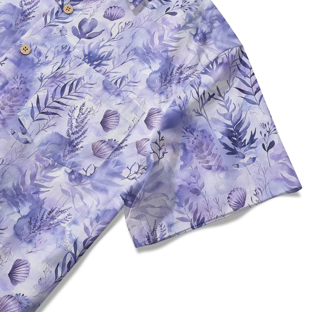 LeosWare® Men's Hawaiian Shirt Short Sleeve Button-up 100% Cotton Purple Aloha Purple Mist Seaweed By Ann