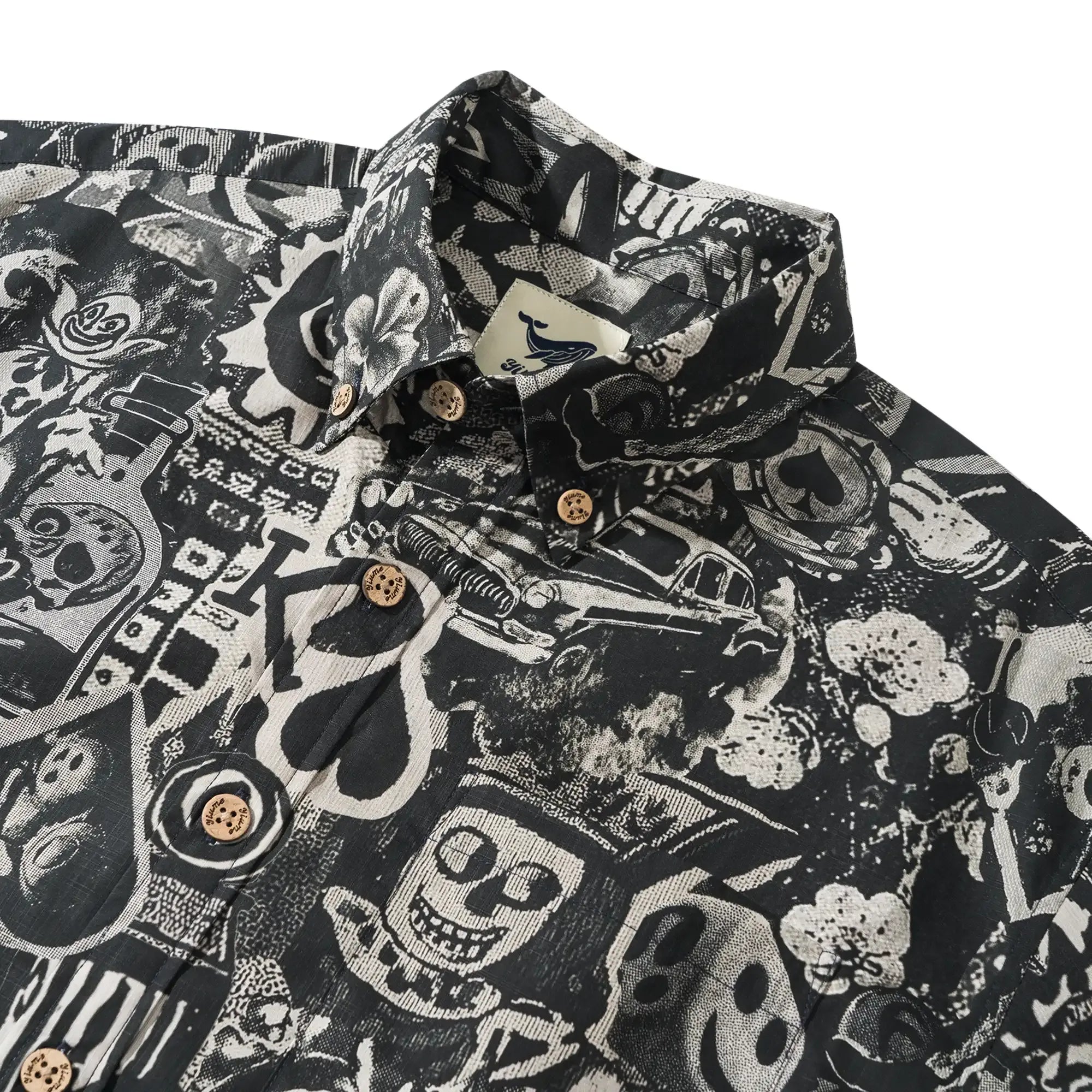 Men's Hawaiian Shirt Short Sleeve Button-down 100% Cotton Black Aloha Dark Poker Graffiti By Mo