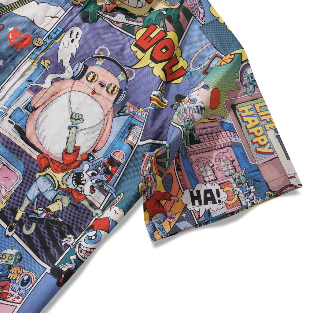 Alien Men's Hawaiian Shirt Short Sleeve Button-down 100% Cotton Blue Aloha Retro-futurism Jam By Huan huan