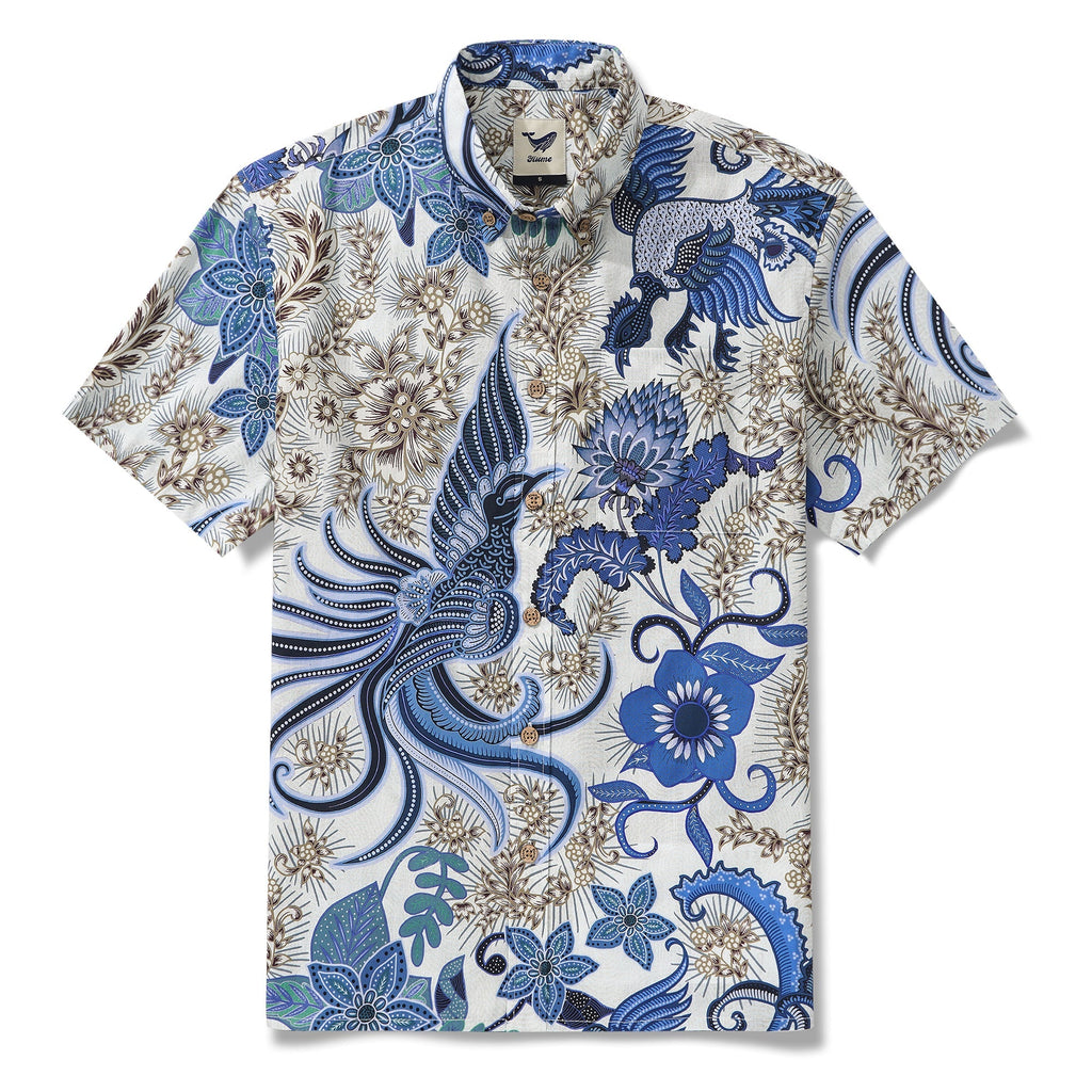 Men's Hawaiian Shirt Short Sleeve Button-down 100% Cotton Blue Phoenix Aloha Shirt By Sun