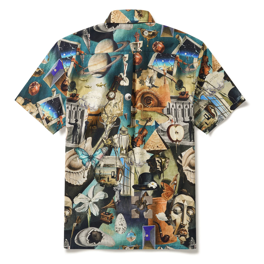 Men's Hawaiian Shirt Short Sleeve Button-down 100% Cotton Blue Aloha Hyperreal Dreamscapes Art By Mo