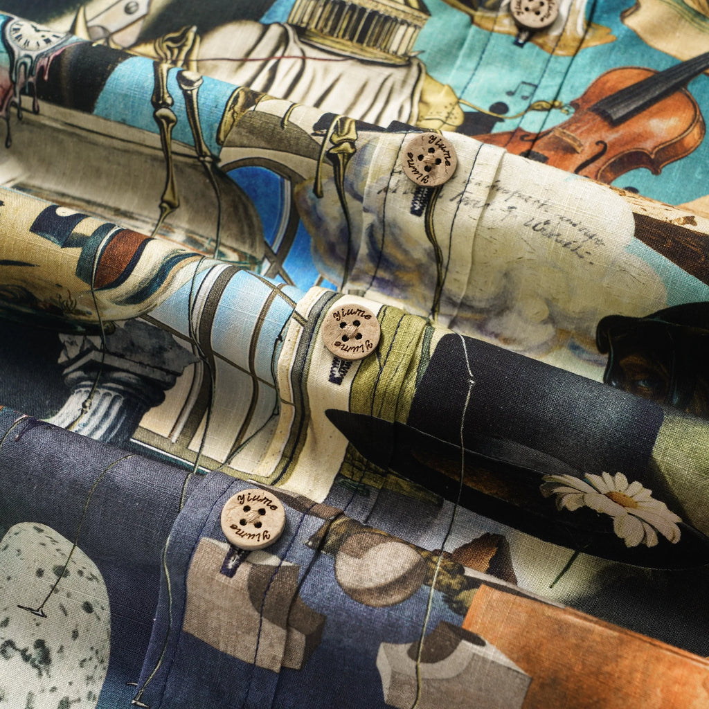 Men's Hawaiian Shirt Short Sleeve Button-down 100% Cotton Blue Aloha Hyperreal Dreamscapes Art By Mo