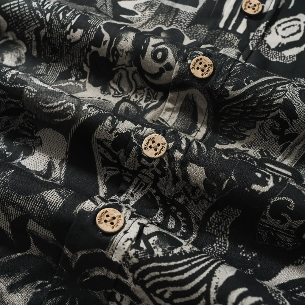 Men's Hawaiian Shirt Short Sleeve Button-down 100% Cotton Black Aloha Dark Poker Graffiti By Mo