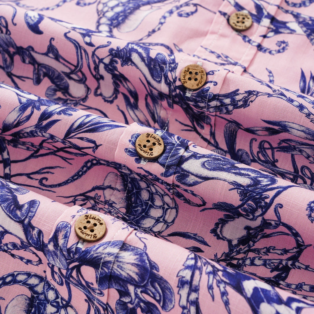 Men's Hawaiian Shirt Short Sleeve Button-down 100% Cotton Aloha Pink Oasis  By Feanne Pink Oasis By Feanne