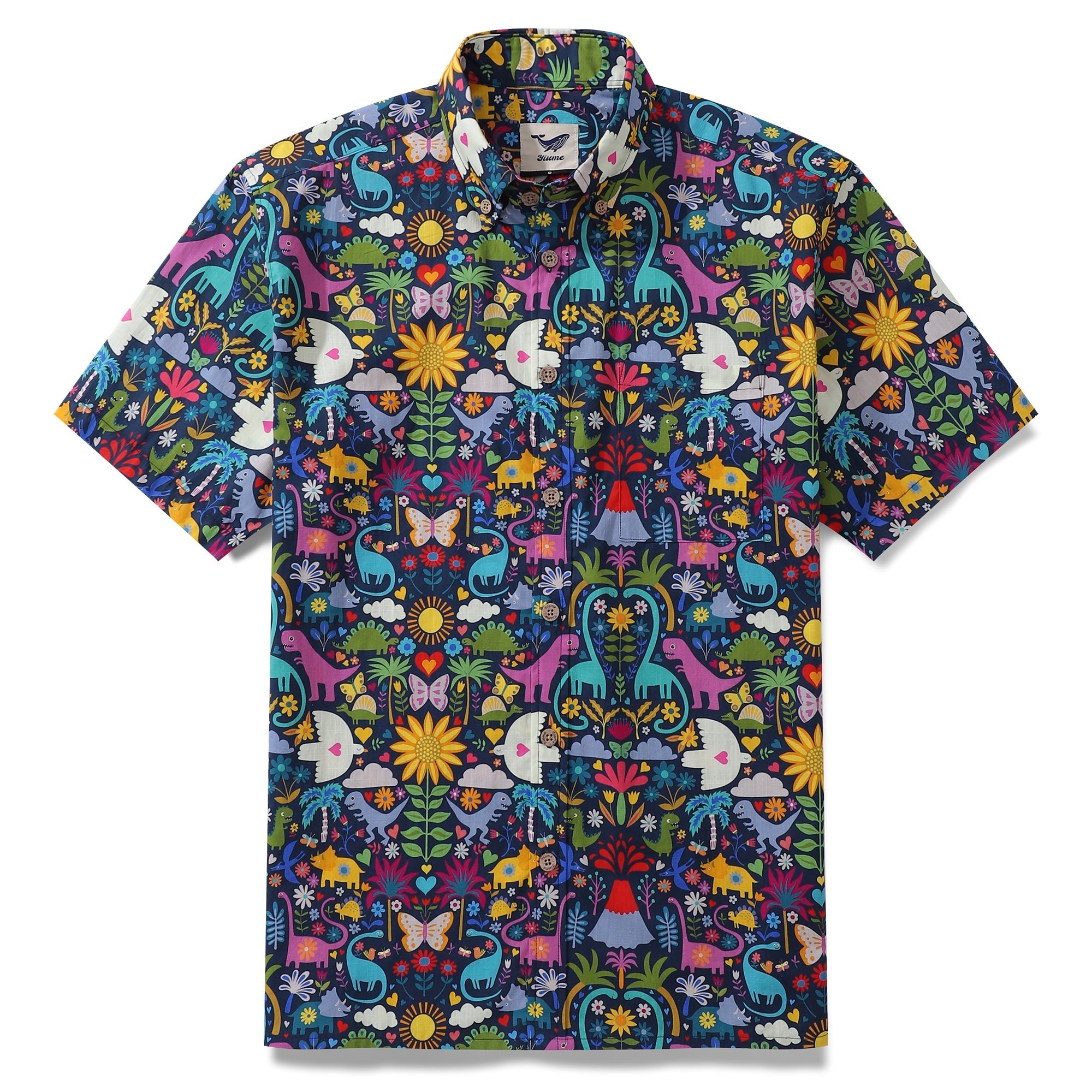Hawaiian Shirt For Men Colorful Button-down Shirt Short Sleeve 100% Cotton Shirt Peace, Love And Dinosaurs By Cecca Designs