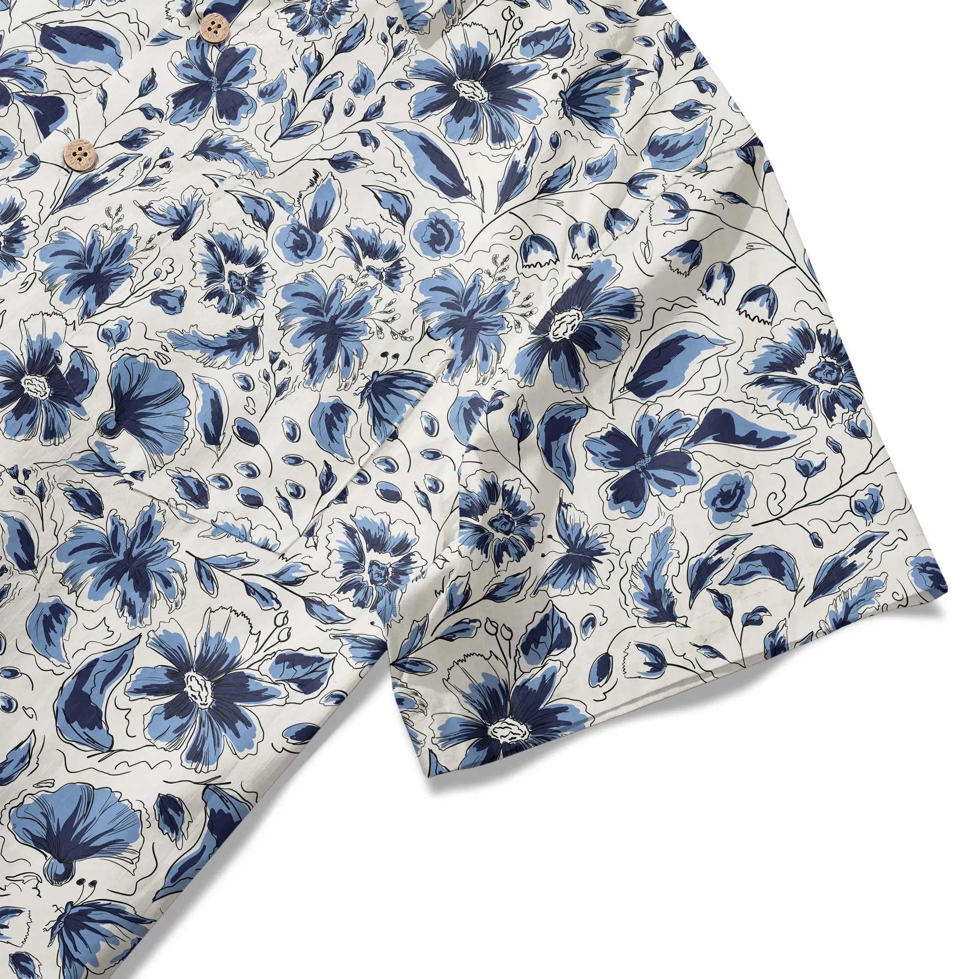 LeosWare® Men's Hawaiian Shirt Short Sleeve Button-up 100% Cotton Blue Aloha Indigo Blooms By Huan huan
