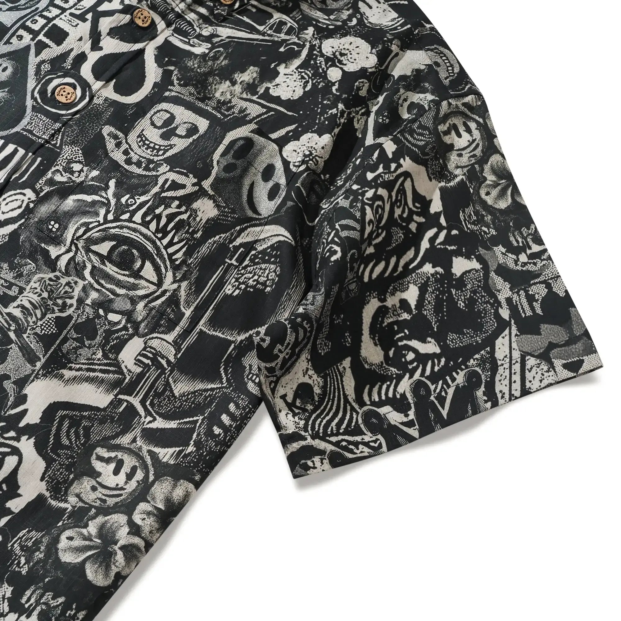 Men's Hawaiian Shirt Short Sleeve Button-down 100% Cotton Black Aloha Dark Poker Graffiti By Mo