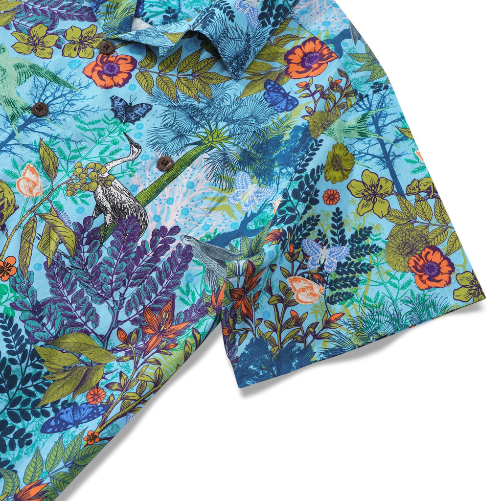 Men's Hawaiian Shirt Short Sleeve Camp Collar 100% Cotton Green Aloha Whispering Woods By Yeti
