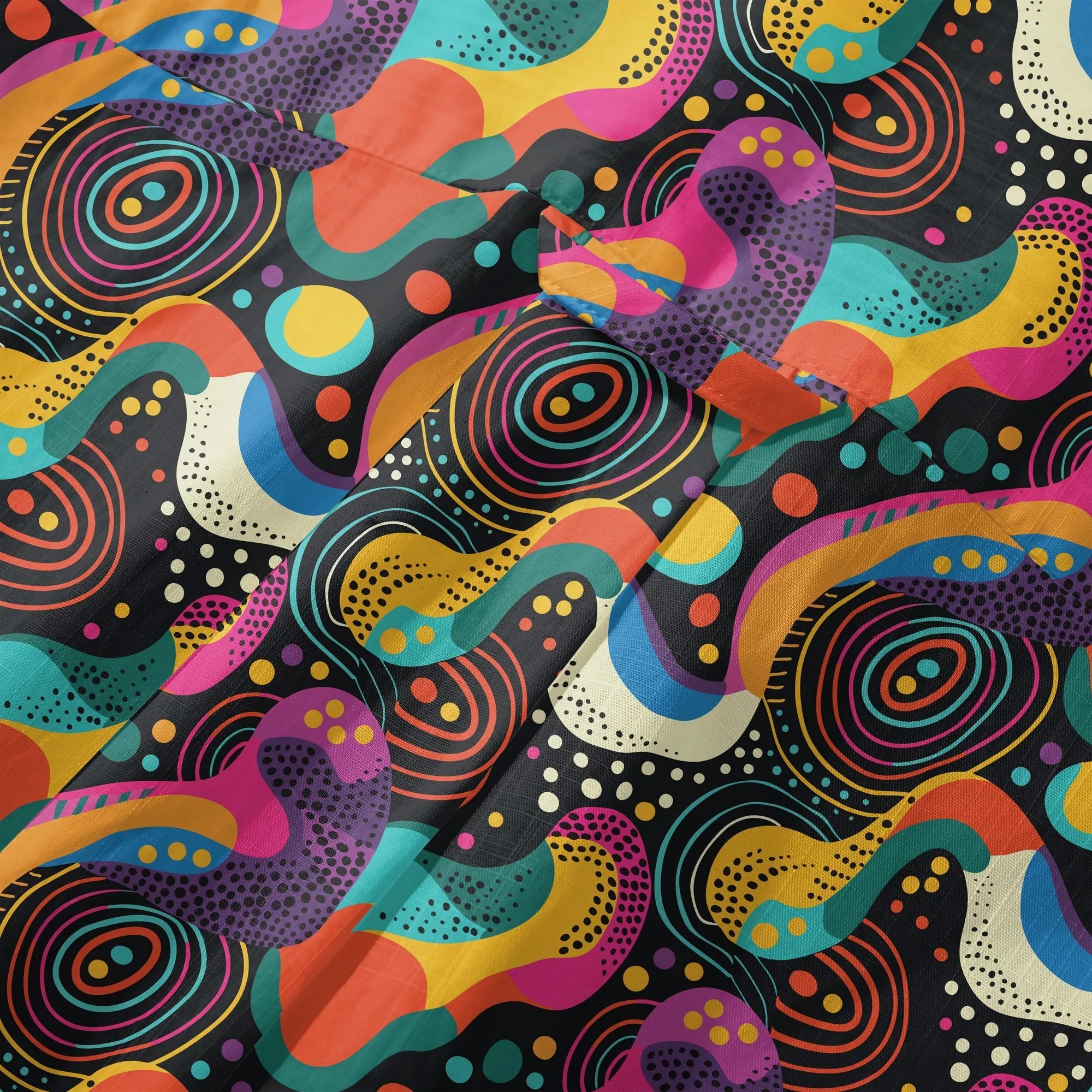 Chemise hawaïenne pour hommes LeosWare® à manches courtes avec boutons 100 % coton noire Aloha Neon Pop Fantasia par Ann