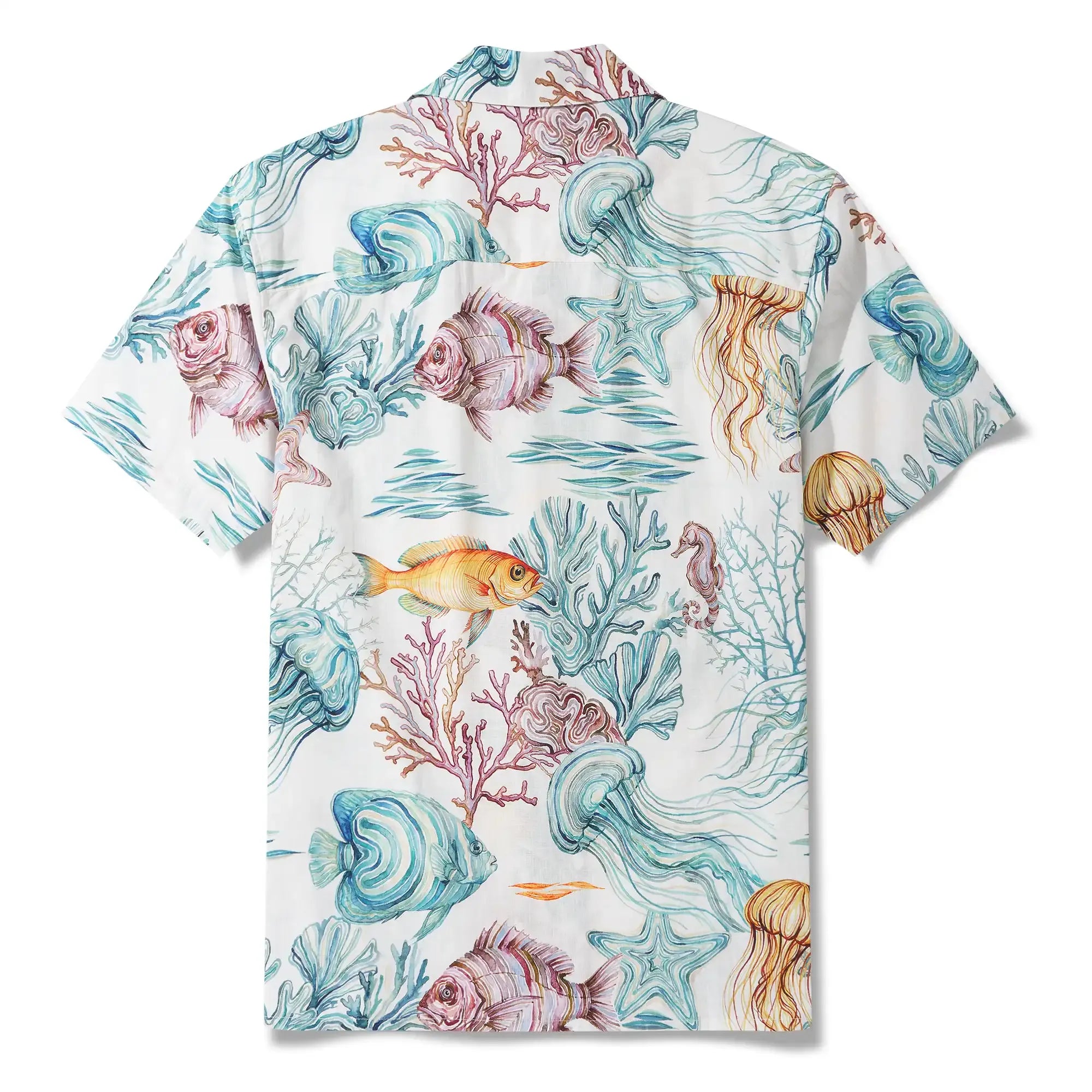 Men's Hawaiian Shirt Short Sleeve Camp Collar 100% Cotton Blue Aloha Life Underwater By Michela Maranzana