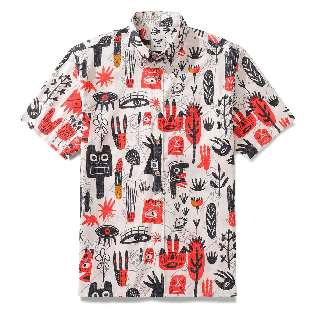 Hawaiian Shirt For Men Free Painting Button-down Shirt Short Sleeve 100% Cotton Shirt By Sun