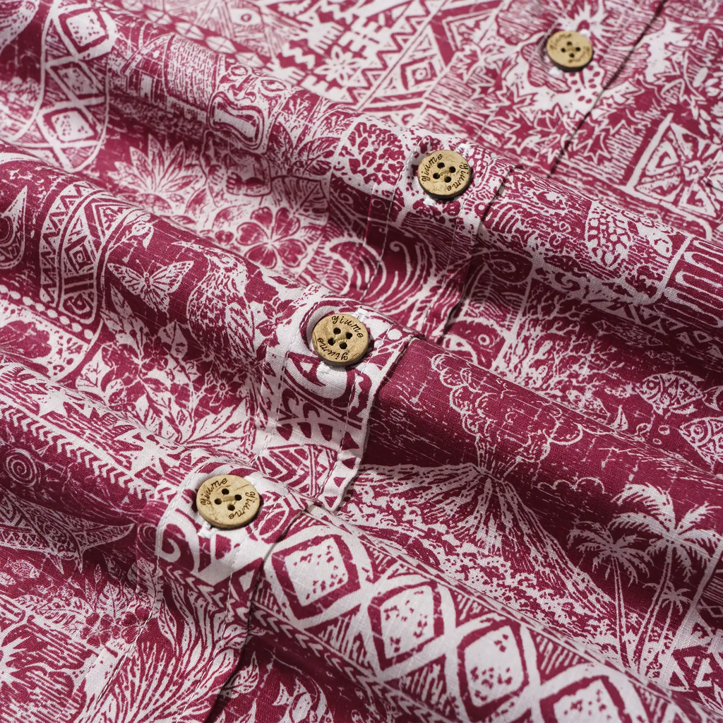 Men's Hawaiian Shirt Short Sleeve Button-down 100% Cotton Red Aloha Tiki  Isle Archive - Burgundy Red By Cigar
