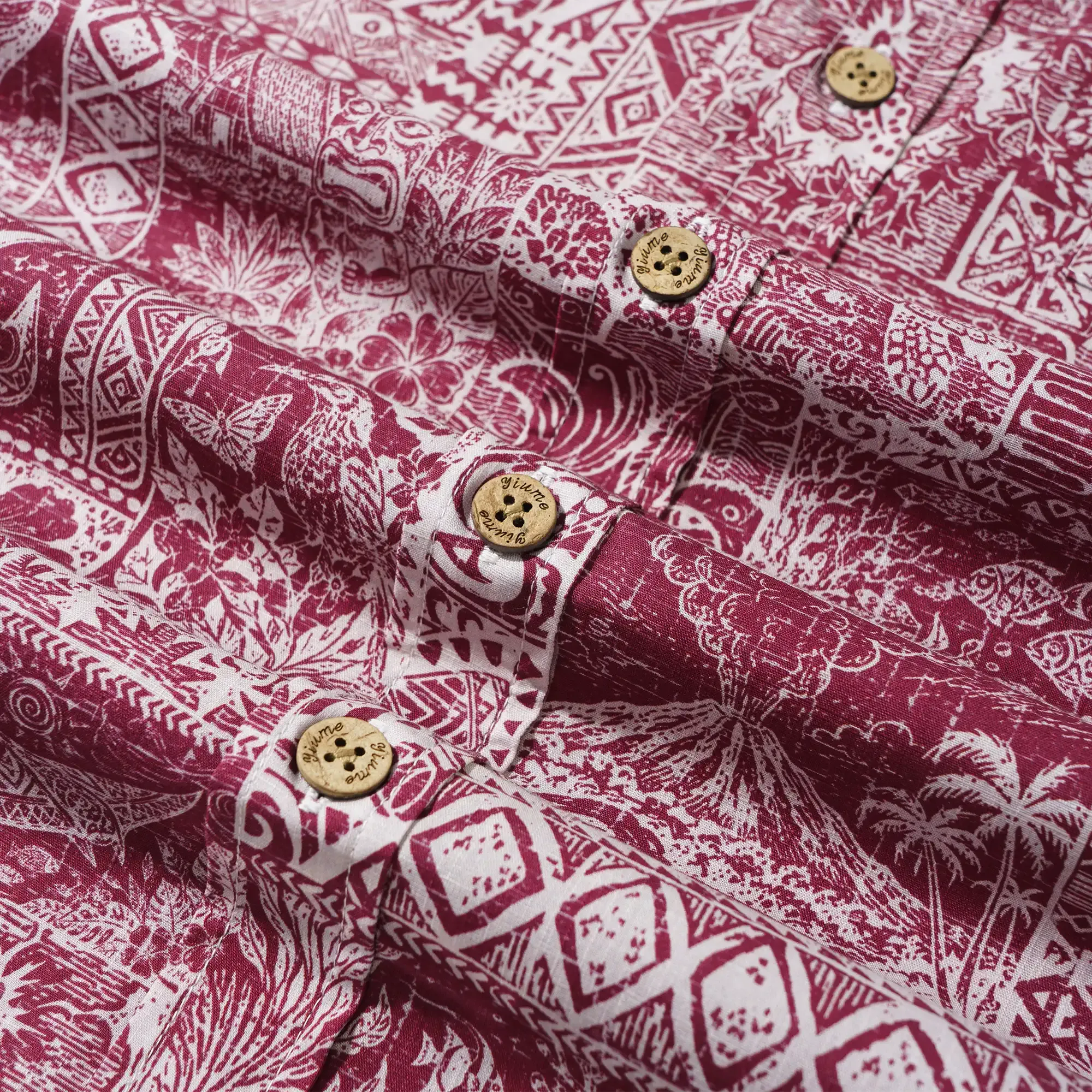 Men's Hawaiian Shirt Short Sleeve Button-down 100% Cotton Red Aloha Tiki  Isle Archive - Burgundy Red By Cigar
