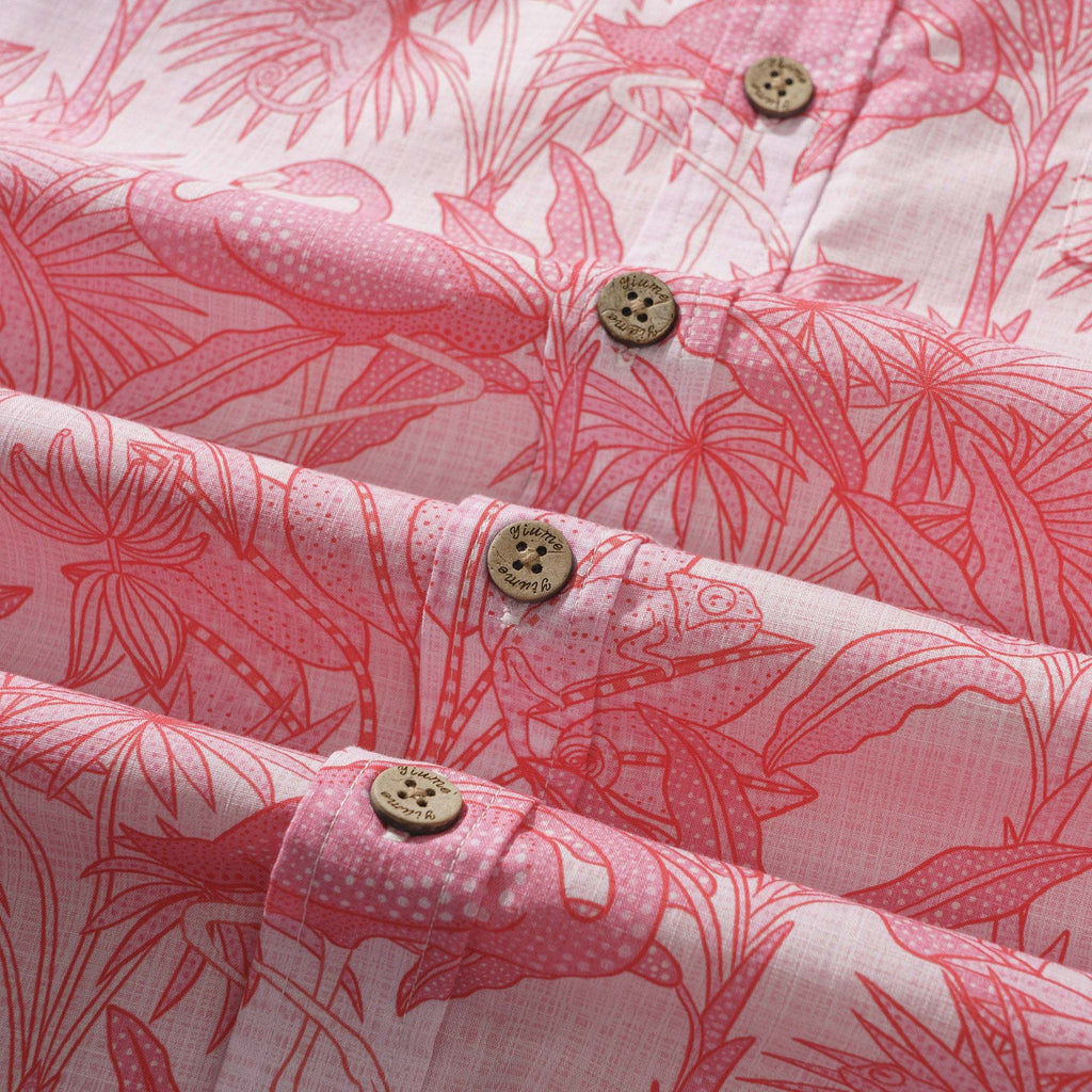 Yiume Men's Pink Hawaiian Shirt Flamingos Shirt 100% Cotton Short Sleeve Button-down Shirt Aloha Flamingos & Chameleons By House of Haricot