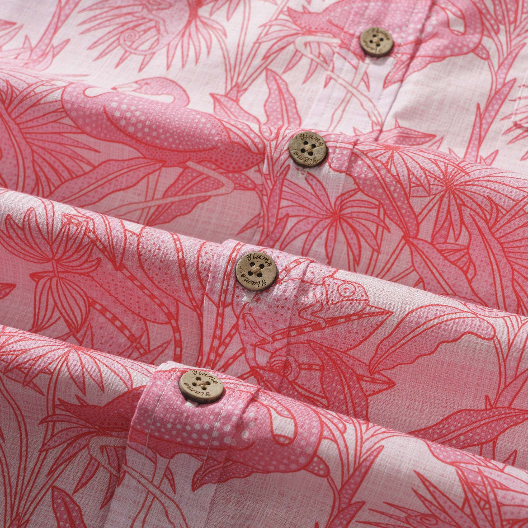 Yiume Men's Pink Hawaiian Shirt Flamingos Shirt 100% Cotton Short Sleeve Button-down Shirt Aloha Flamingos & Chameleons By House of Haricot