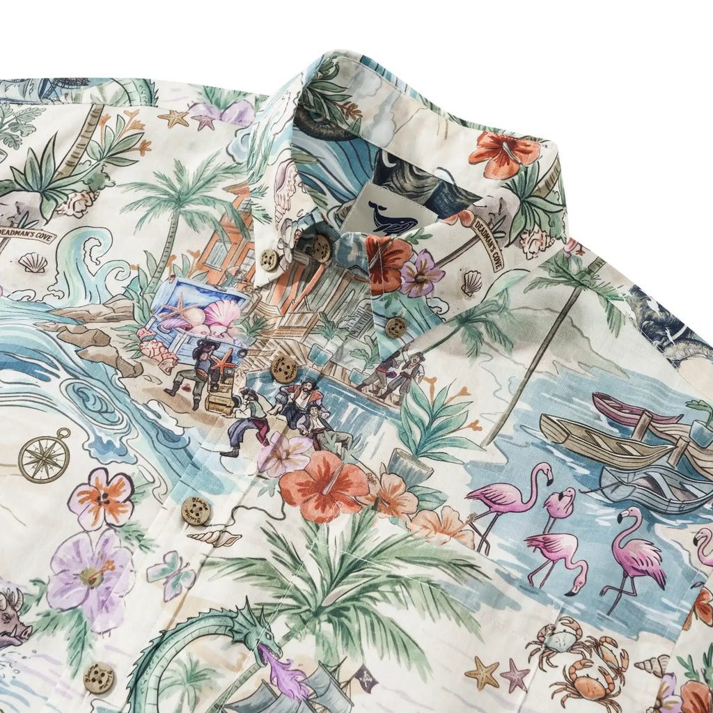 Men's Hawaiian Shirt Short Sleeve Button-down 100% Cotton Green Aloha Hidden Paradise By Huan huan