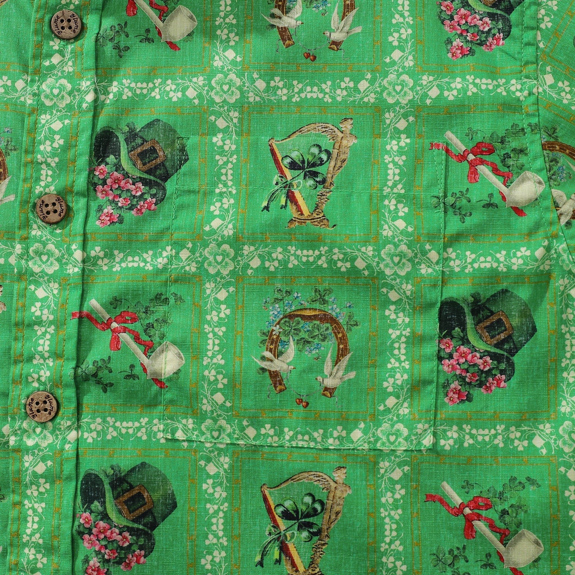 St. Patrick's Day Gift Hawaiian Shirt For Men Green Short Sleeve Cotton Shirt Green Carnival By Amy