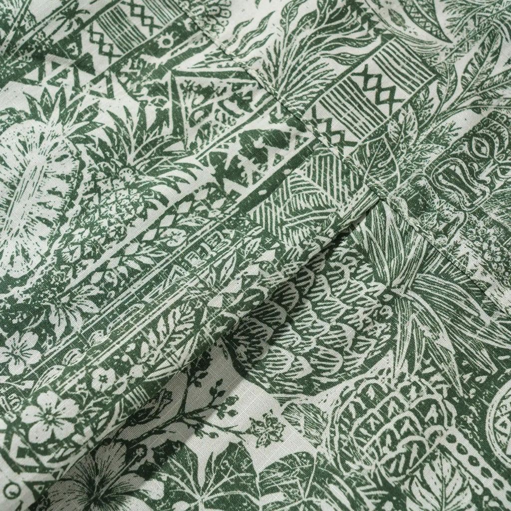 Men's Hawaiian Shirt Short Sleeve Button-down 100% Cotton Green Aloha Tiki Isle Archive - Sage green By Cigar