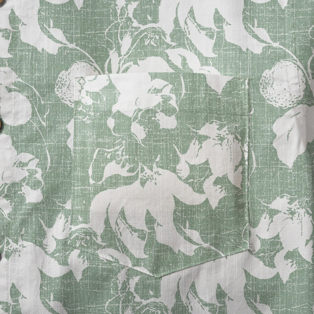 LeosWare® Flower Men's Hawaiian Shirt Short Sleeve Button-up 100% Cotton Green Aloha Verdant Memoirs By Ann