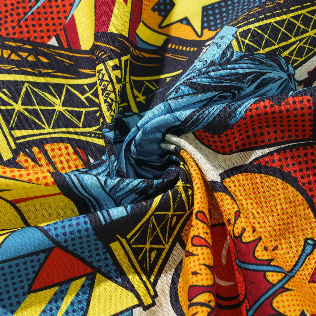 Men's Hawaiian Shirt Short Sleeve Camp Collar 100% Cotton Blue Aloha Pop Art Bacchanalia By Huan huan