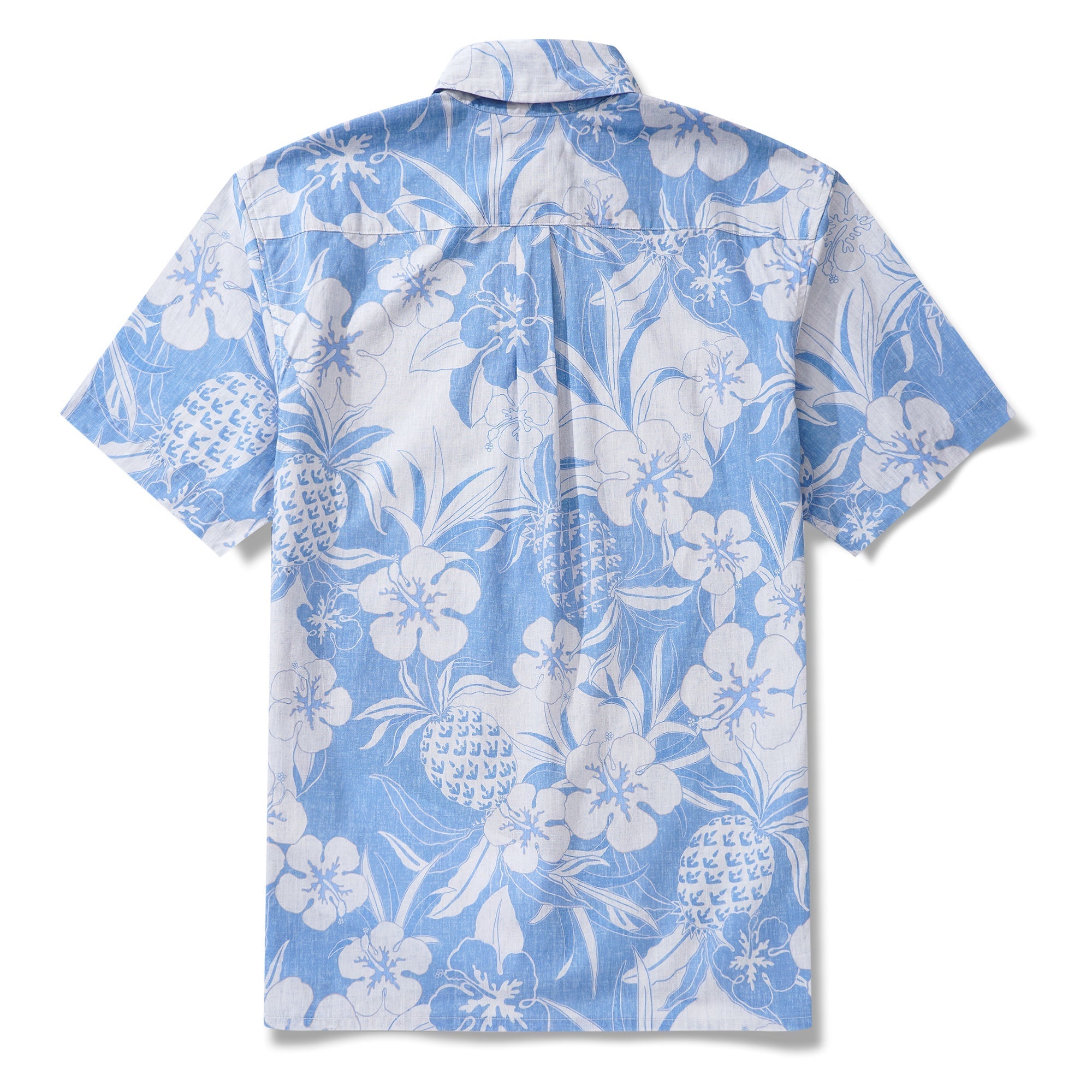 Men's Hawaiian Shirt Short Sleeve Button-down 100% Cotton Blue Aloha Pineapple and Hibiscus Hawaiian Shirt By Cigar
