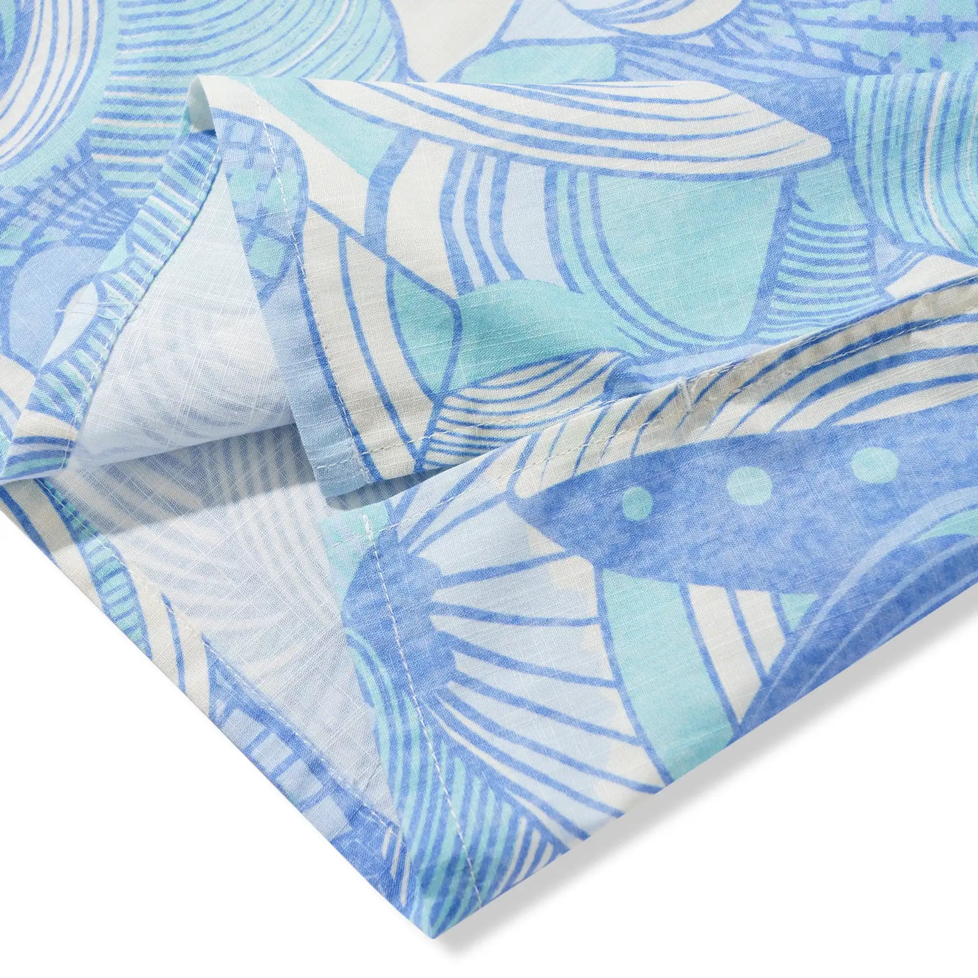 Men's Hawaiian Shirt Short Sleeve Camp Collar 100% Cotton Blue Aloha Lost In Seashells By Roochita Chachra