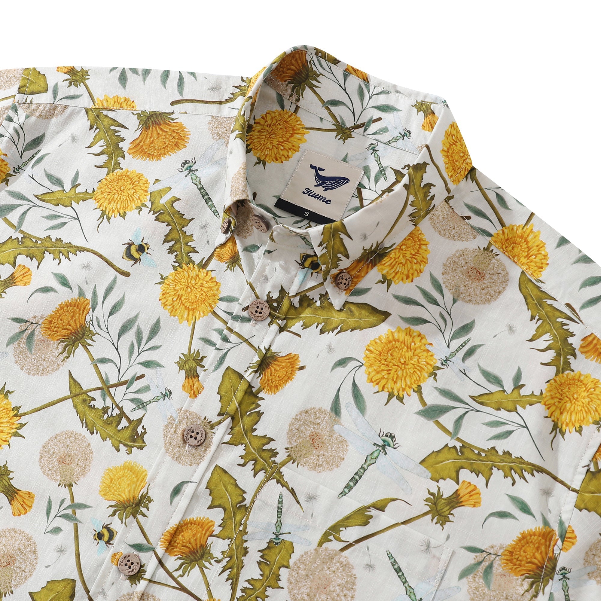Yiume Tropical Hawaiian Shirt For Men 100% Cotton Short Sleeve Button-down Aloha Shirt Dandelions and Dragonflies Shirt By Silver Steer Design
