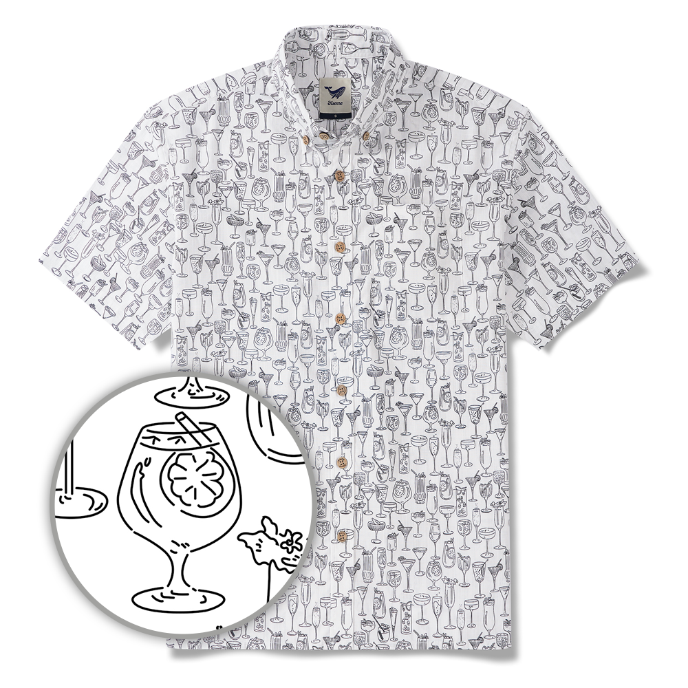Chemise hawaïenne pour hommes à manches courtes, boutonnée, 100 % coton, blanche Aloha Gentle Buzz par Yakima