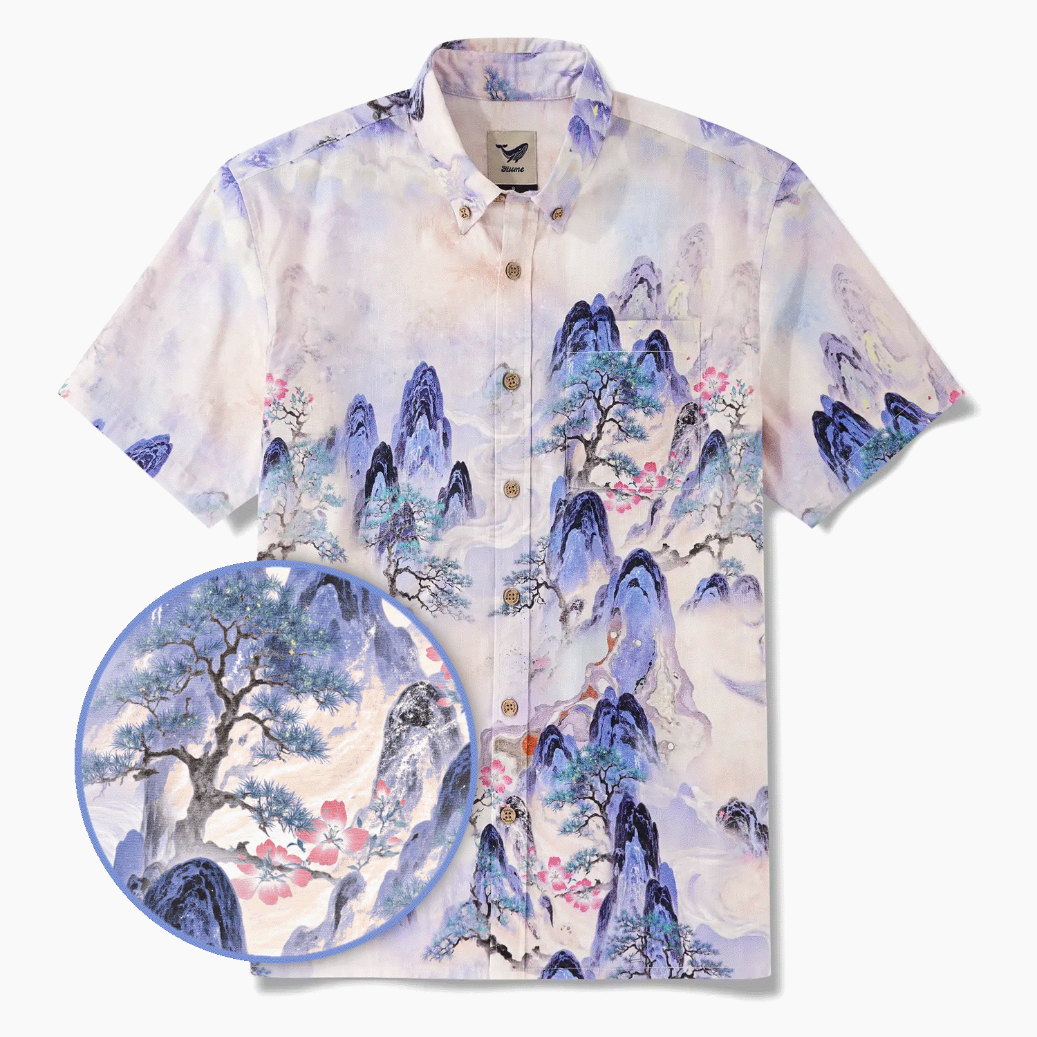 Men's Hawaiian Shirt Short Sleeve Button-down 100% Cotton Purple Aloha Purple Mountain Retreat By Sylvia