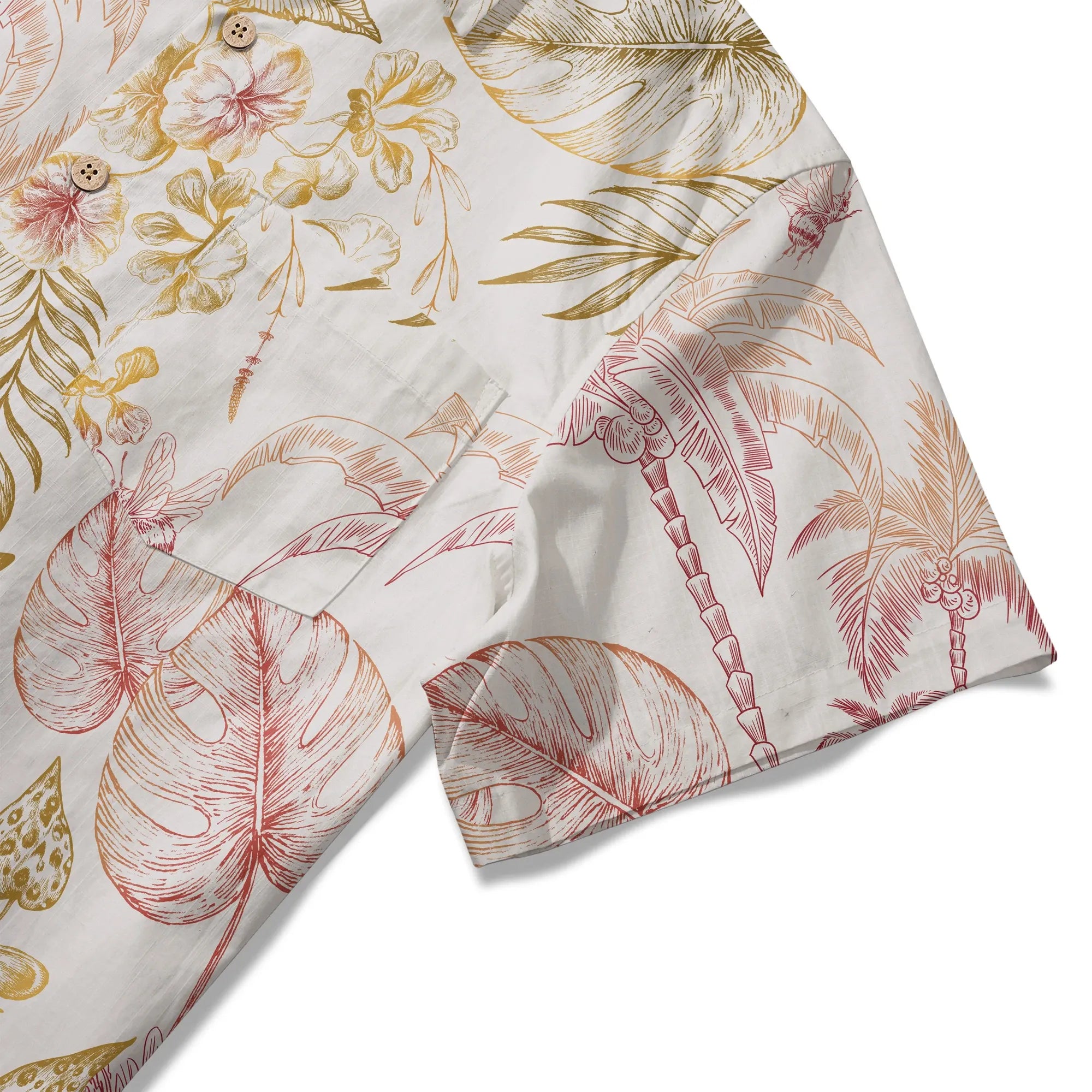 LeosWare® Men's Hawaiian Shirt Short Sleeve Button-up 100% Cotton Yellow Aloha Tropical Blossoms By Huan huan