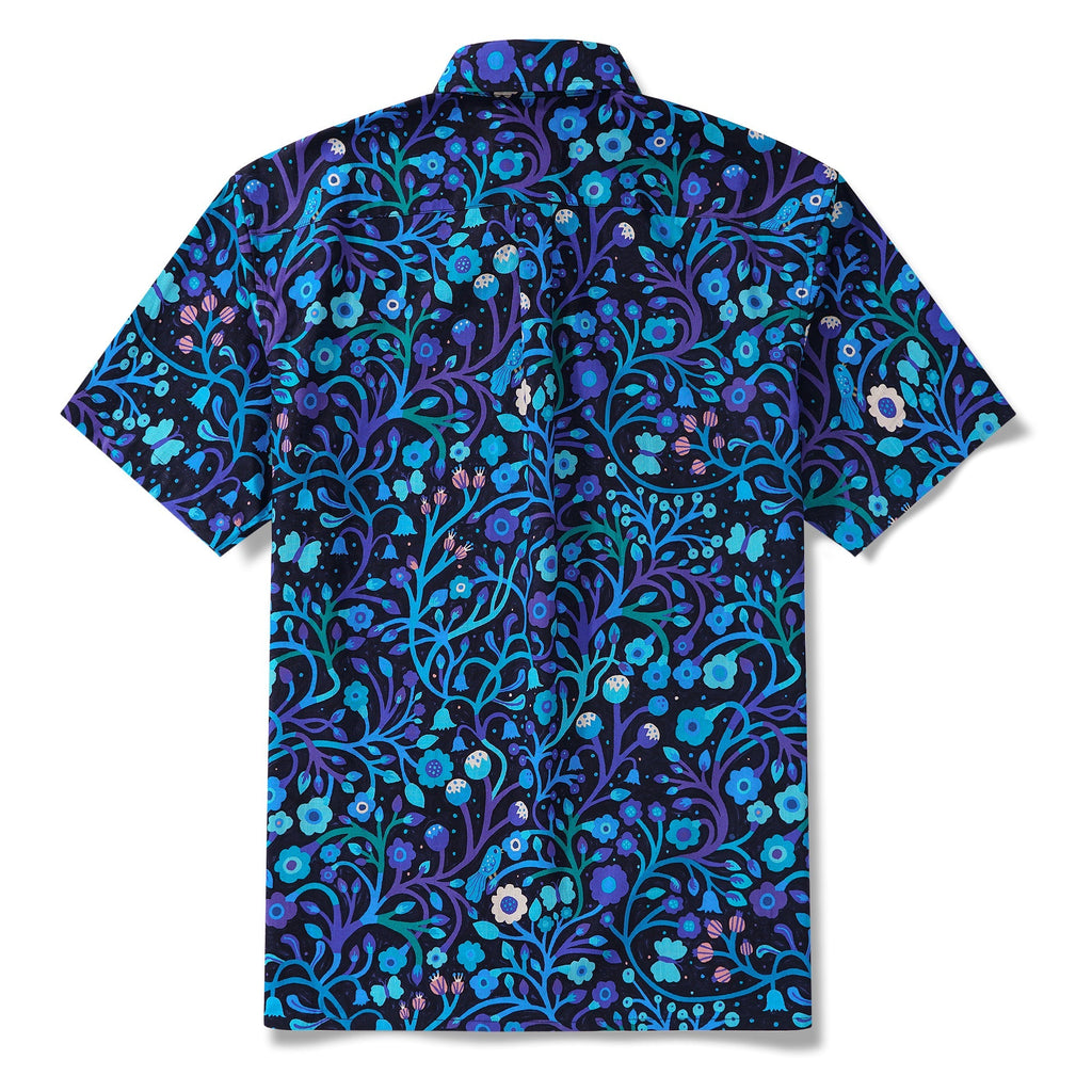 Yiume Men's Blue and Purple Hawaiian Shirt Short Sleeve Button-down Shirt 100% Cotton Aloha Shirt By Mo