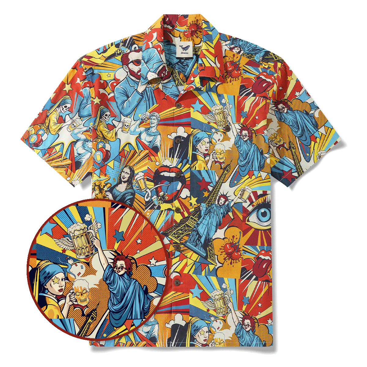 Men's Hawaiian Shirt Short Sleeve Camp Collar 100% Cotton Blue Aloha Pop Art Bacchanalia By Huan huan