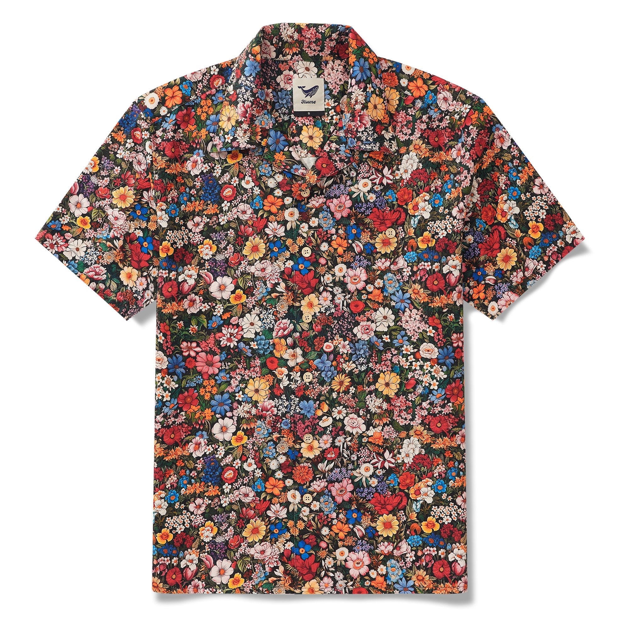 100% Silk Men's Hawaiian Shirt Short Sleeve Camp Collar 100% Silk Blue Aloha Among The Flowers By Yakima